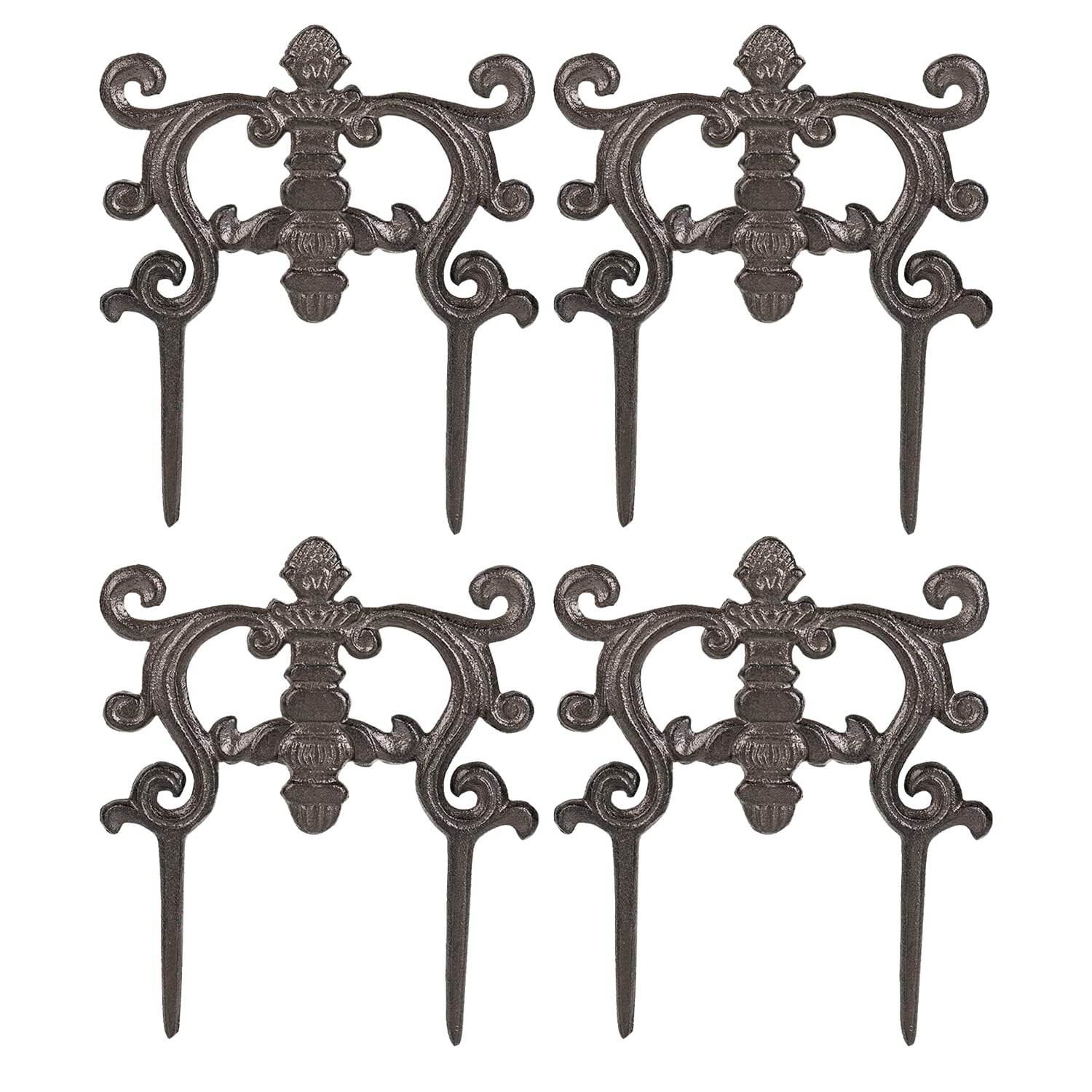 Etokfoks  Decorative Cast Iron Flower Bed Edging 9 4 in Tall Heavy Duty Garden Fence Scrollwork Fleur de Lis 4PC Set for Paths and Borders
