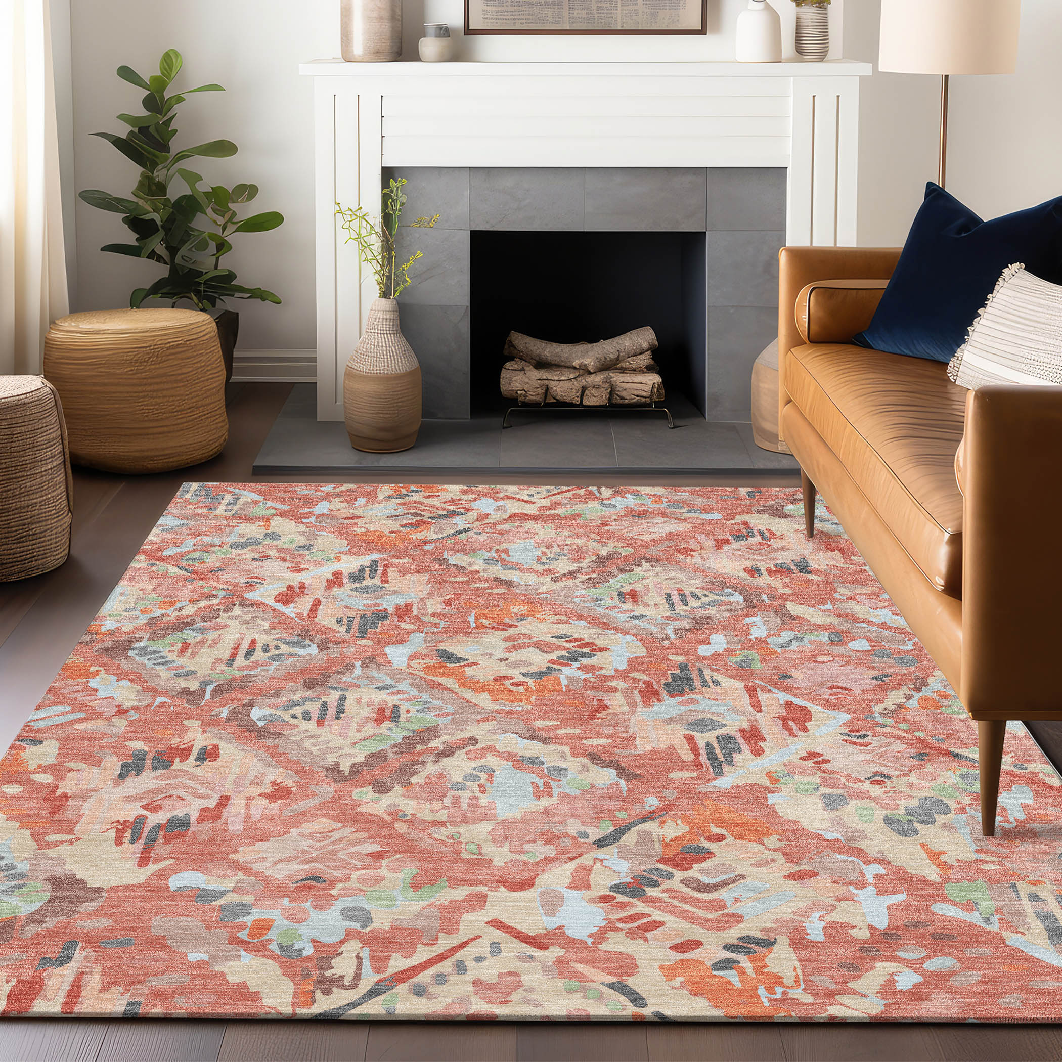 Addison Rugs ACN1328CR5X8 Chantille ACN1328CR 5 x 7 (ft) Polyester Coral Rectangular Indoor/Outdoor Geometric Machine washable Area rug