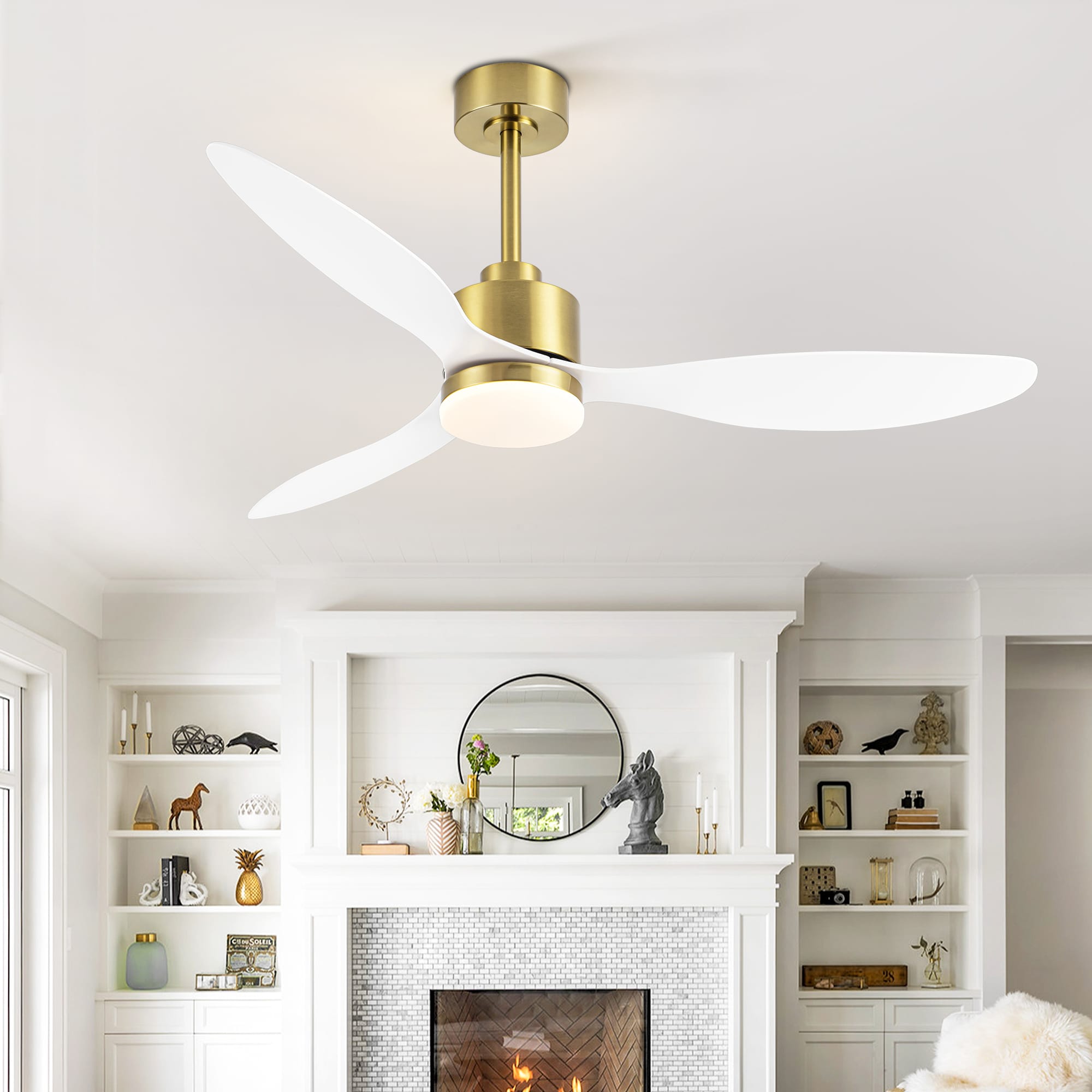 Breezary 30007-WH Propeller 52-in Color-Changing Integrated LED Electrodeposited Gold and White with ABS Blades Ceiling Fan With Light - Remote Included ( 3 -Blade )