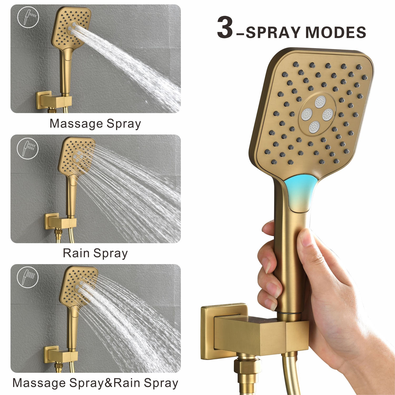 Pouuin Ob Brushed Gold 9.8-in Waterfall Built-In Shower Faucet System ...