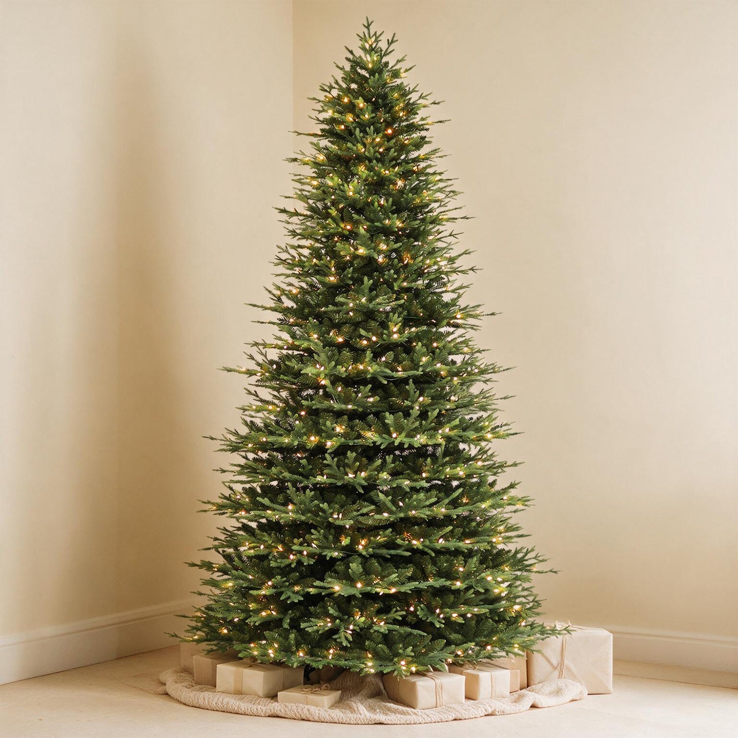 vivatrees 9ft PreLit Full Green Artificial Christmas Tree with Warm White LED Lights for Decor Holiday