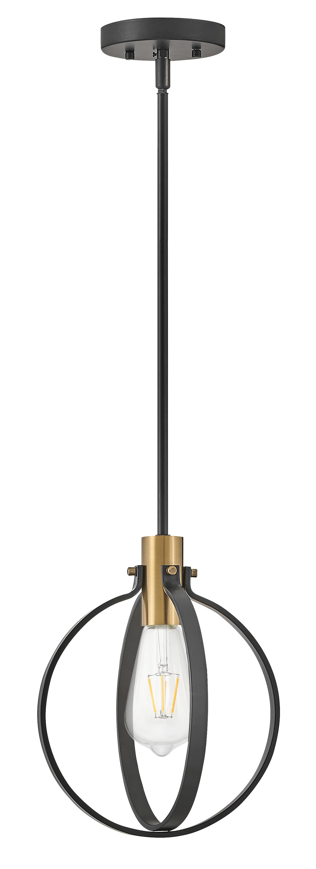 Cirque Modern Black Orb Pendant with Lacquered Brass Accents