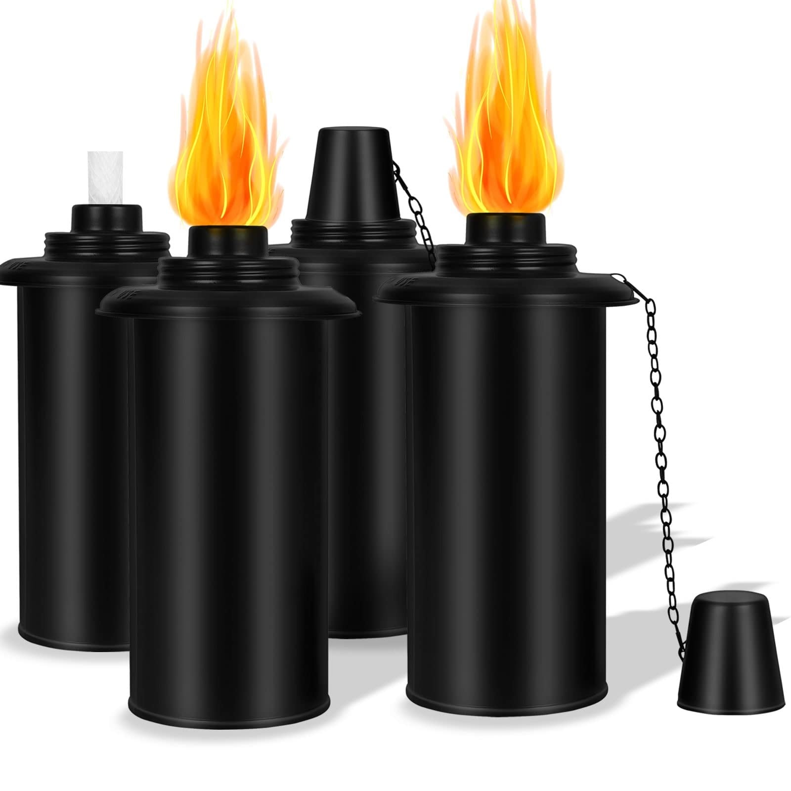 Adrinfly  4 Pack 12oz Metal Torch Canisters with Fiberglass Wicks and Snuff Caps Wide Mouth Refillable Citronella Oil Lanterns for Patio Yard Garden