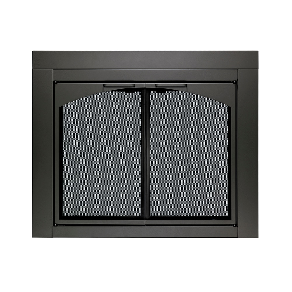 allen + roth FPDS202SLV Preston Gunmetal Gray 30-in to 37-in W x 22-1/2-in to 29-1/2-in H (Small) Cabinet-style Fireplace Doors with Tempered Smoke Glass