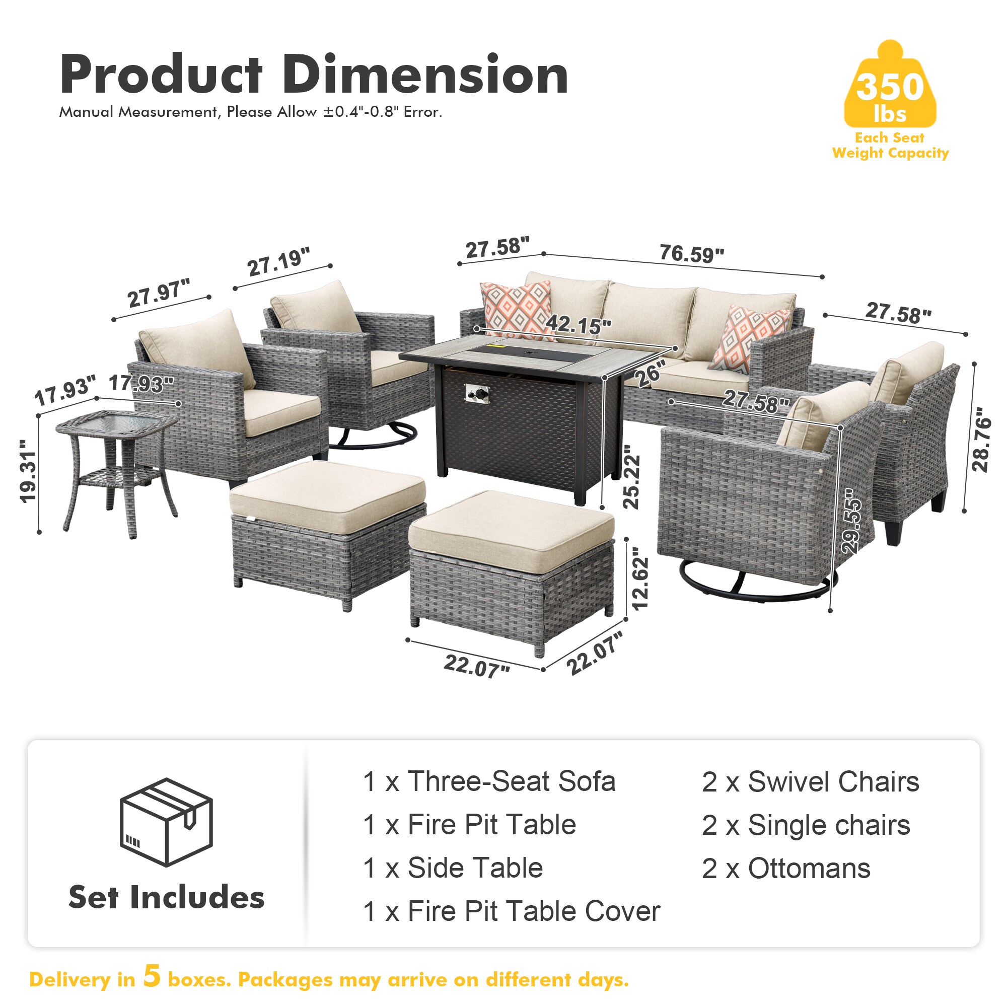 Pouuin 9 -Piece Wicker Patio Sofa Conversation Set with Beige Cushions ...