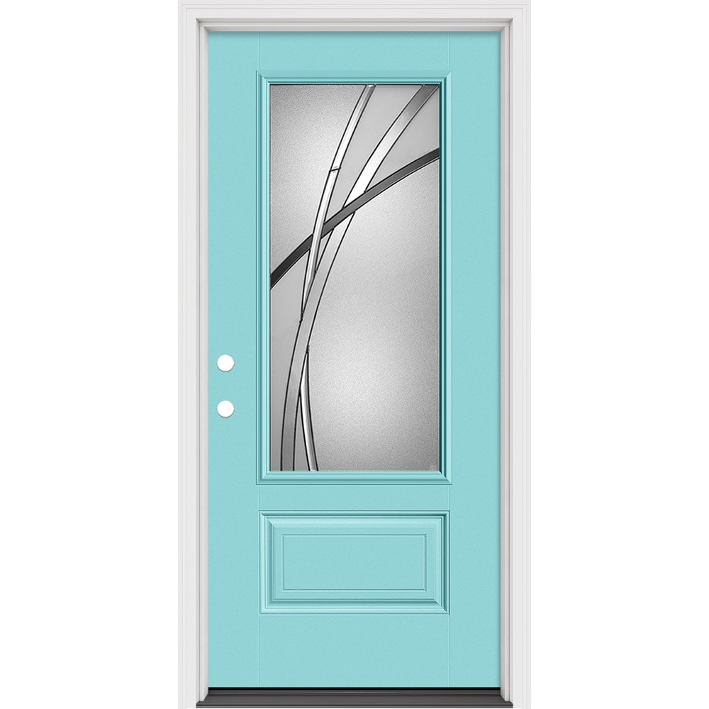 Masonite 632595 Kordella 36-in x 80-in x 4-9/16-in Fiberglass 1/4 lite Right-hand inswing Wineberry Painted Prehung Slab Front Door with Brickmould Solid core