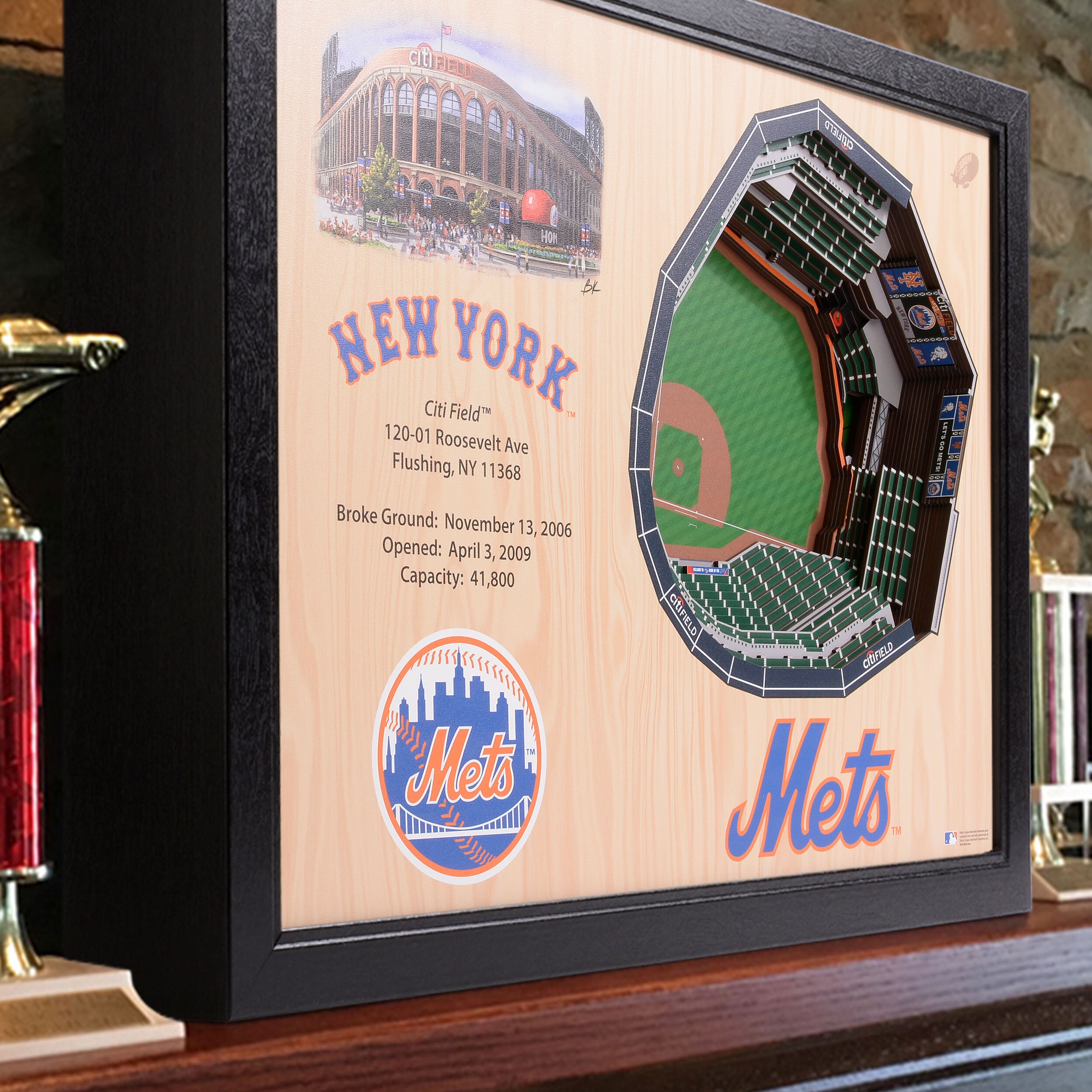 MLB New York Mets Baseball Logo Glass Framed Panel