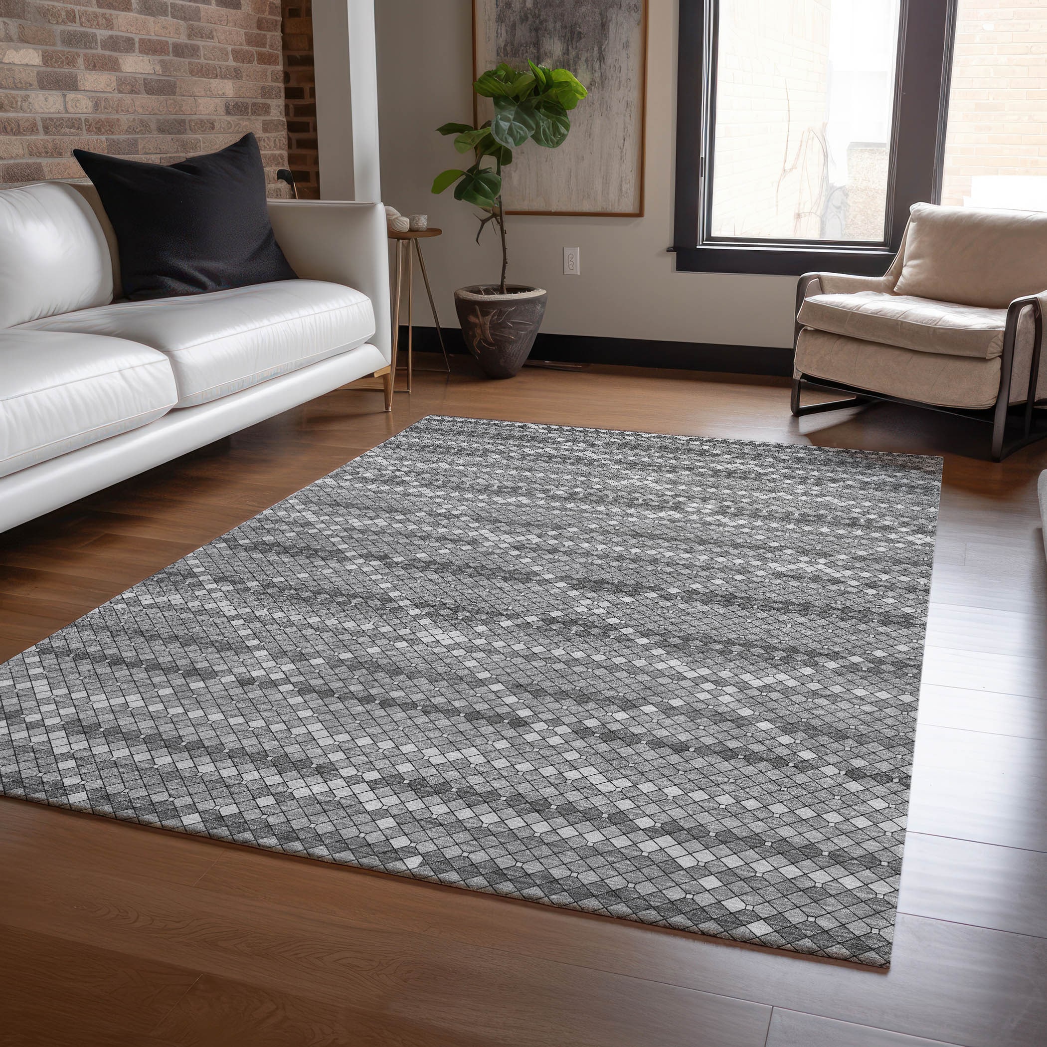 Addison Rugs ACN1438GY10X14 Chantille ACN1438GY 10 x 14 (ft) Polyester Gray Rectangular Indoor/Outdoor Geometric Machine washable Area rug