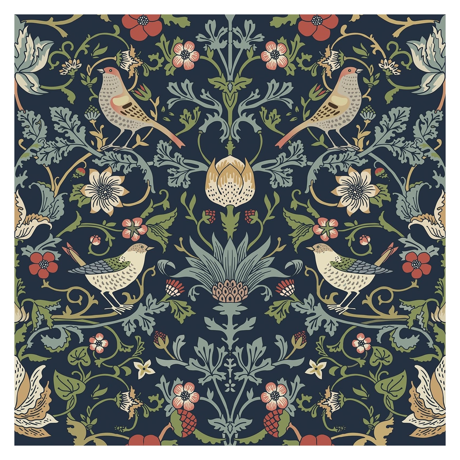 Yichuhaoxi  Dark Blue William Morris Wallpaper Vintage Antique Leaves Birds Floral Peel and Stick Wallpaper for Bedroom Kitchen Renter Friendly