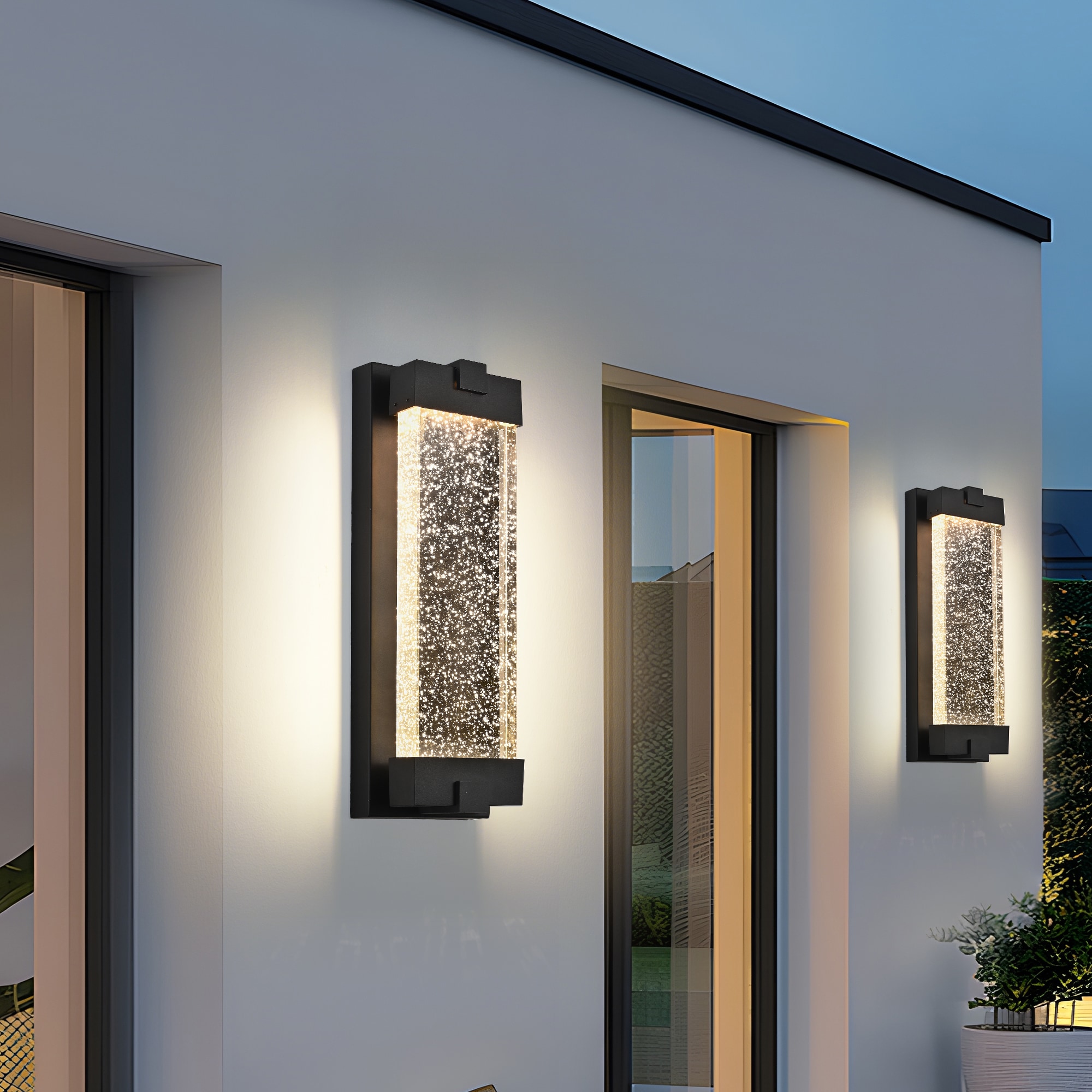 Mektix 19 H Black Aluminum Finish Outdoor Wall Light with Bubble Crystal Glass LED Light Source 3000K Warm Light Weatherproof Exterior Sconce for Patio Porch or Garage 1 pack