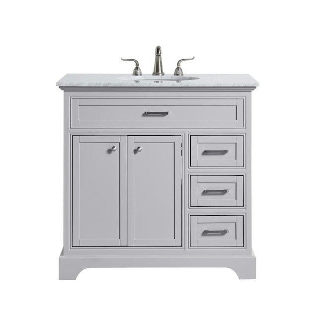 Elegant Decor First Impressions 36 In, 36 Inch White Bathroom Vanity With Black Hardware