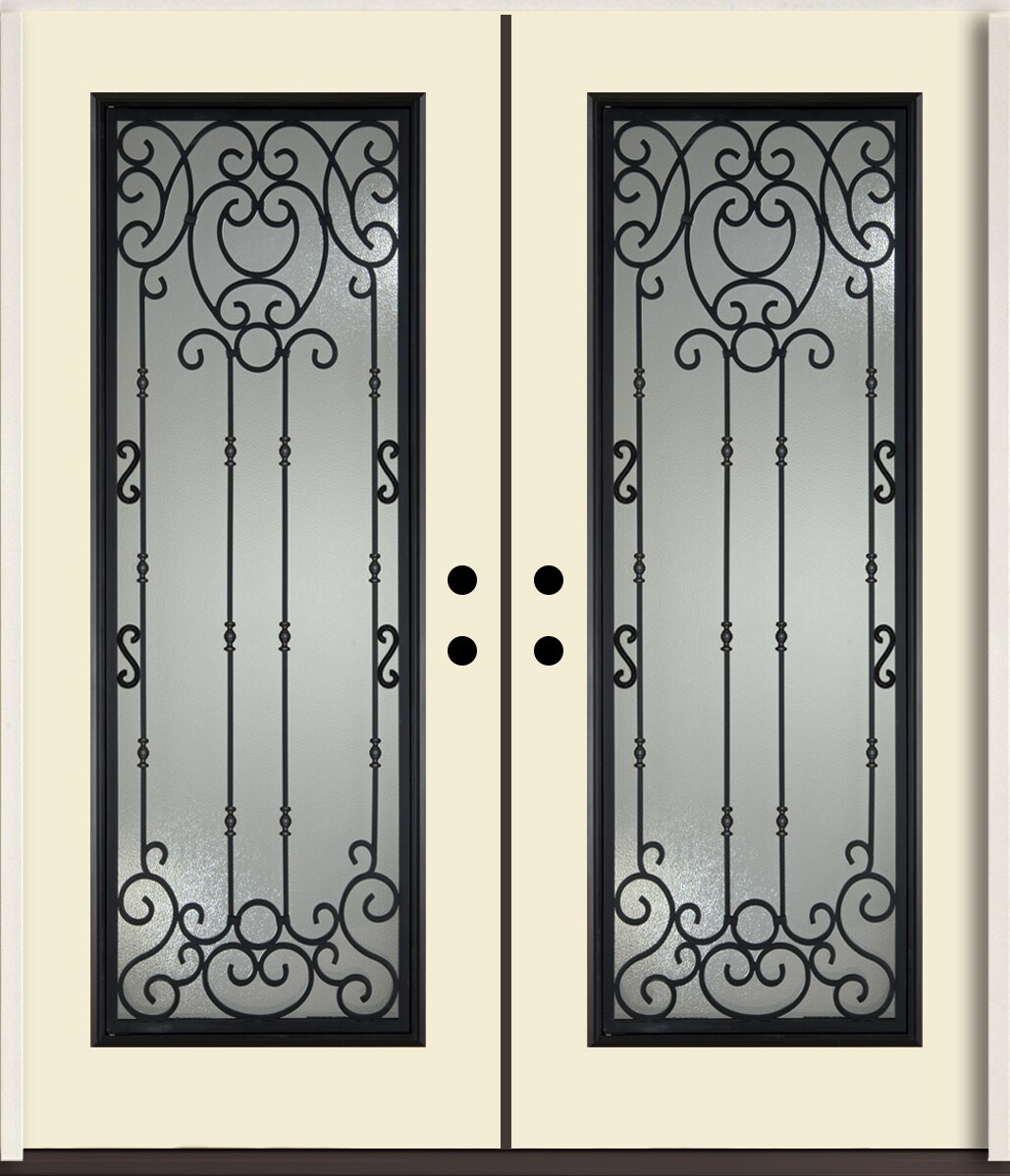RELIABILT LO963944 Belle Meade 72-in x 80-in x Fiberglass Full lite Left-hand inswing Bisque Paint Painted Prehung Double Front Door Insulating core