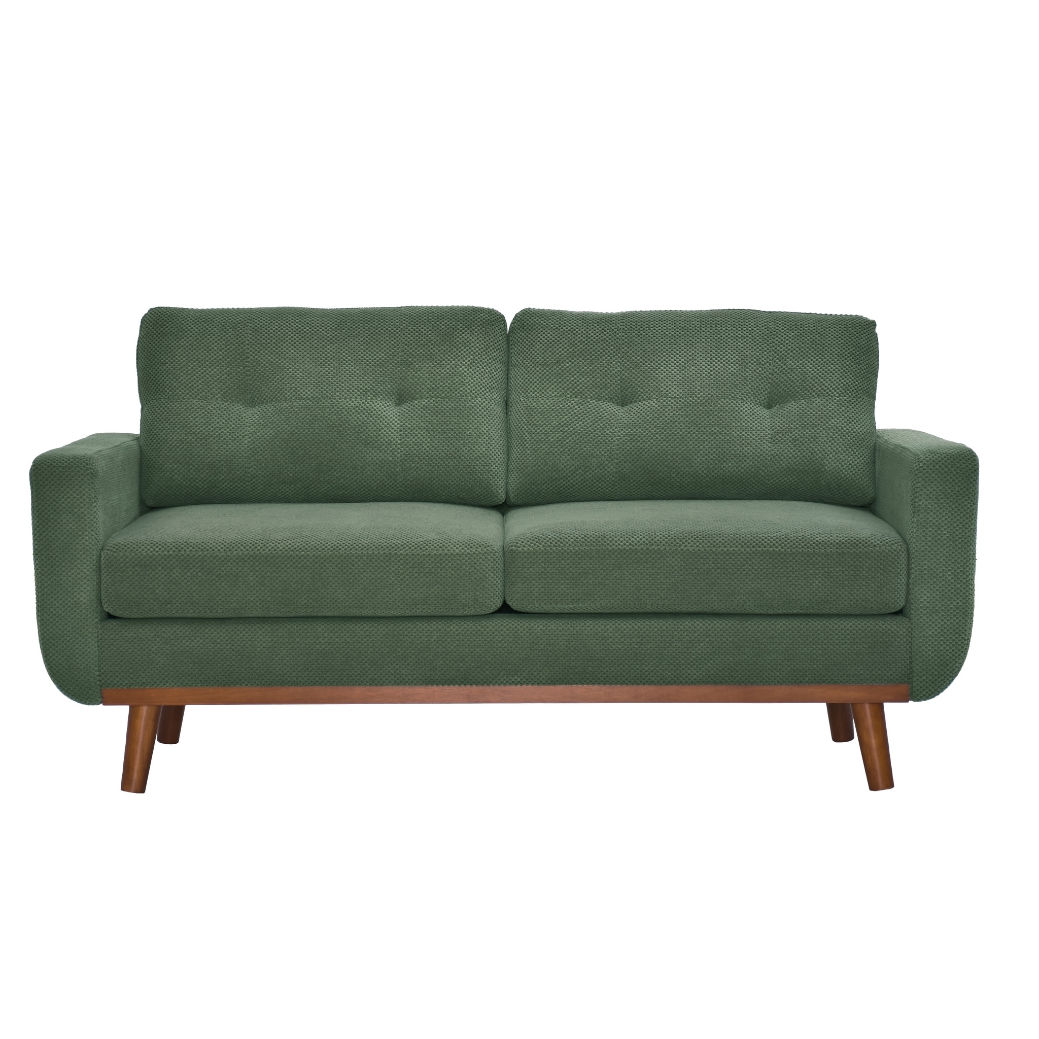 WOQWOQ - 65 Inch Modern Minimalist 2-Seater Sofa Nubby Upholstery Solid Wood Legs (Dark Green)