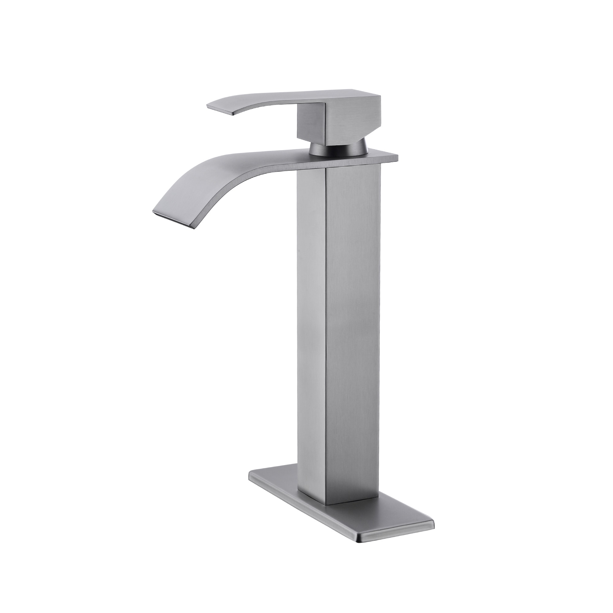 Wooakway - Single Handle Bathroom Sink Faucet with Waterfall Spout Brushed Nickel