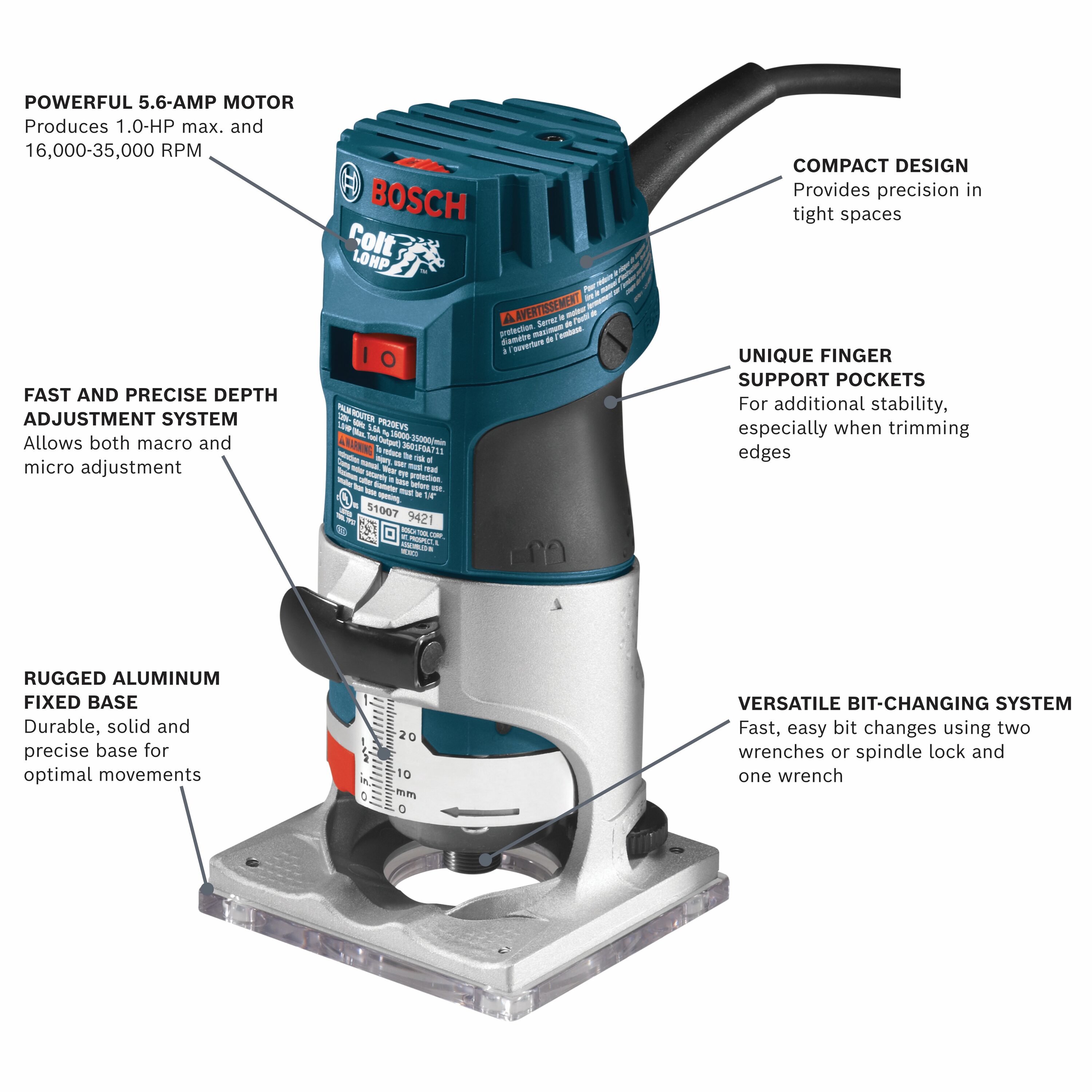 Bosch 1/4-in 1-HP Speed Fixed Corded Router Routers department at