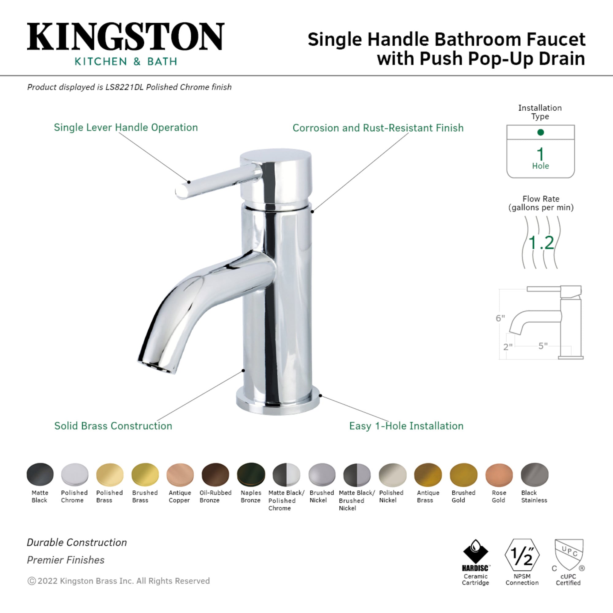 Kingston Brass WLLS822DLAB Lavatory-Faucets - View #2