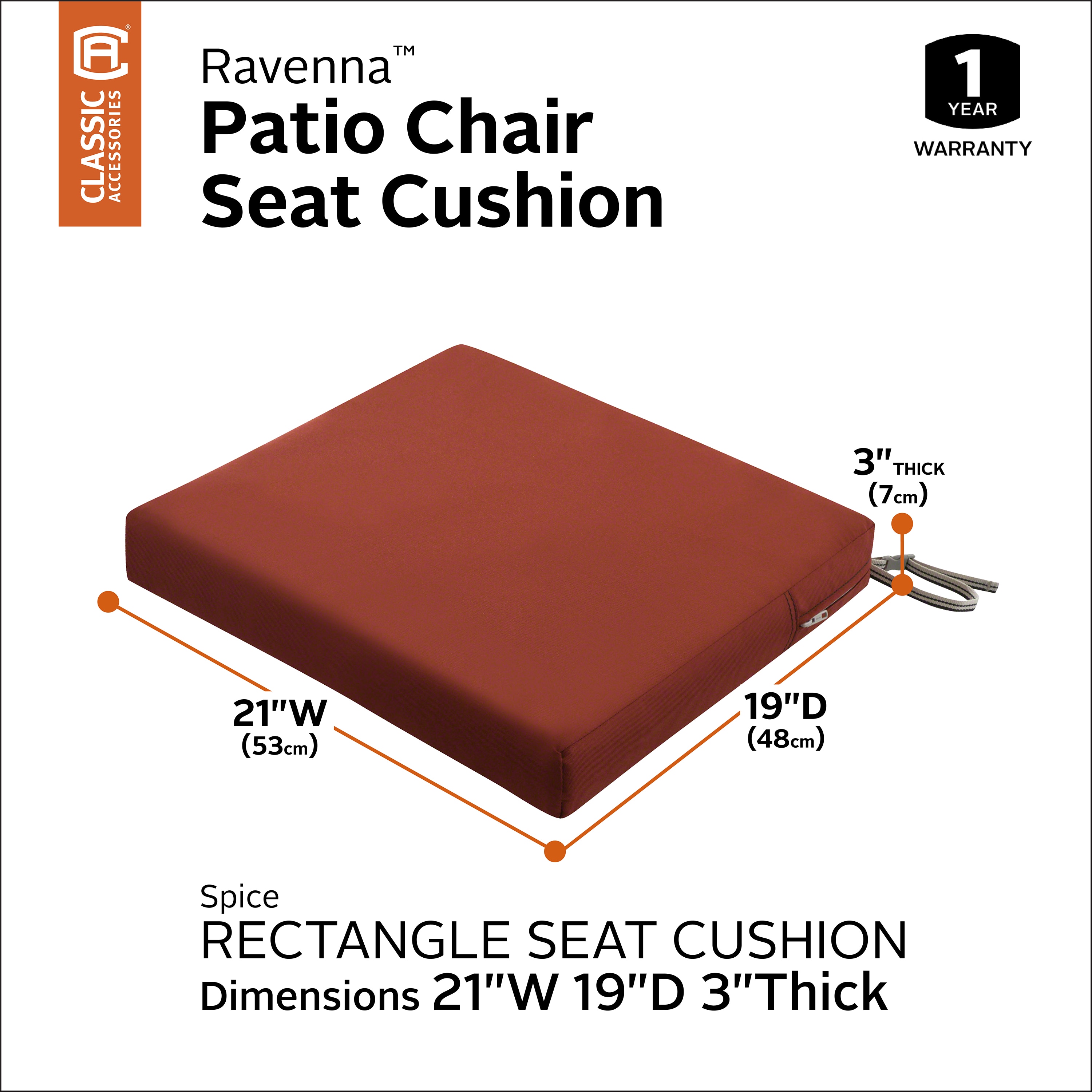 Ravenna Spice Water-Resistant Outdoor Chair Cushion 21"x19"
