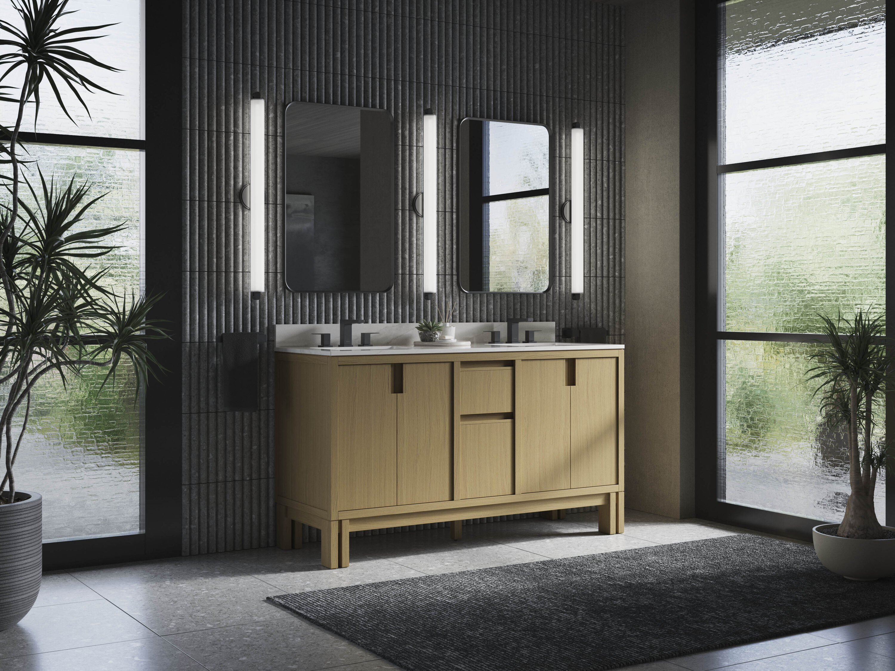 KOHLER 32840-WEK Solive 60-in Light Oak Undermount Double Sink Bathroom Vanity with White Quartz Top