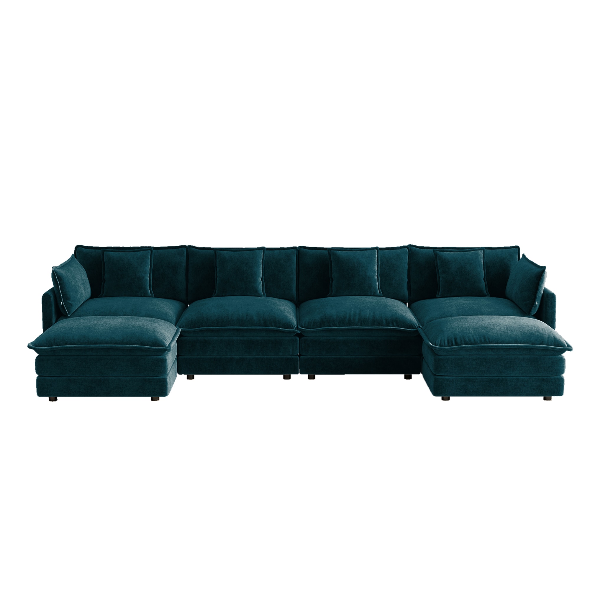 Bybafun - 137-in W Modern Blue Chenille 4-seater Sectional