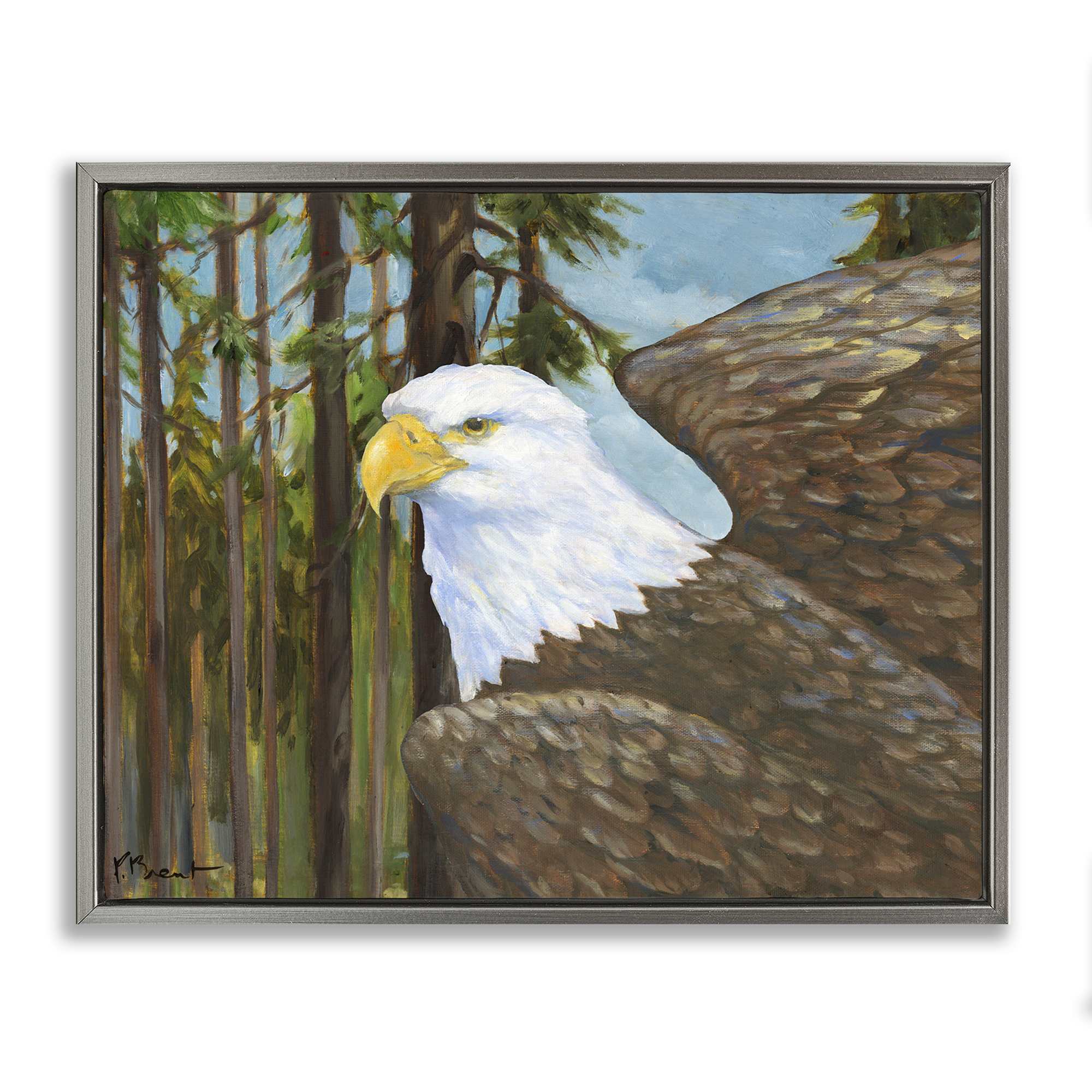 Stupell Industries BT-797-FFL-16X20 Woodland Eagle's View Gray Framed Floater Canvas Wall Art By Paul Brent 21 x 17
