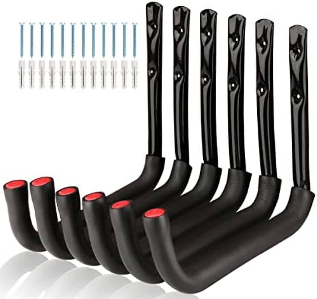 Etokfoks EFT1003C068 6 Pack Heavy Duty Garage Storage Hooks Wall Mount Rack Safely Holds 50 Pounds for Ladders Bikes Tools