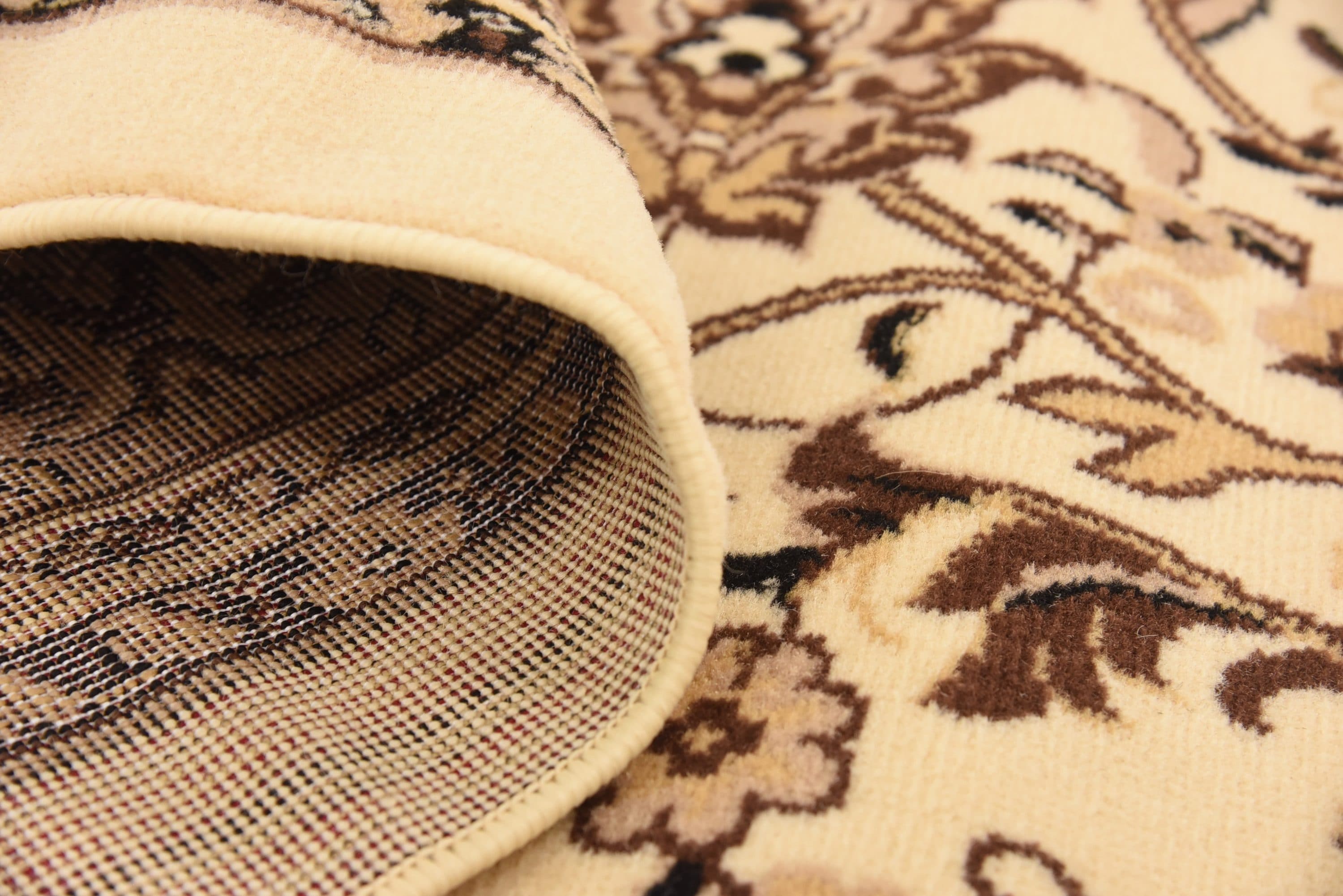 Ivory and Tan Easy-Care Synthetic Square Area Rug