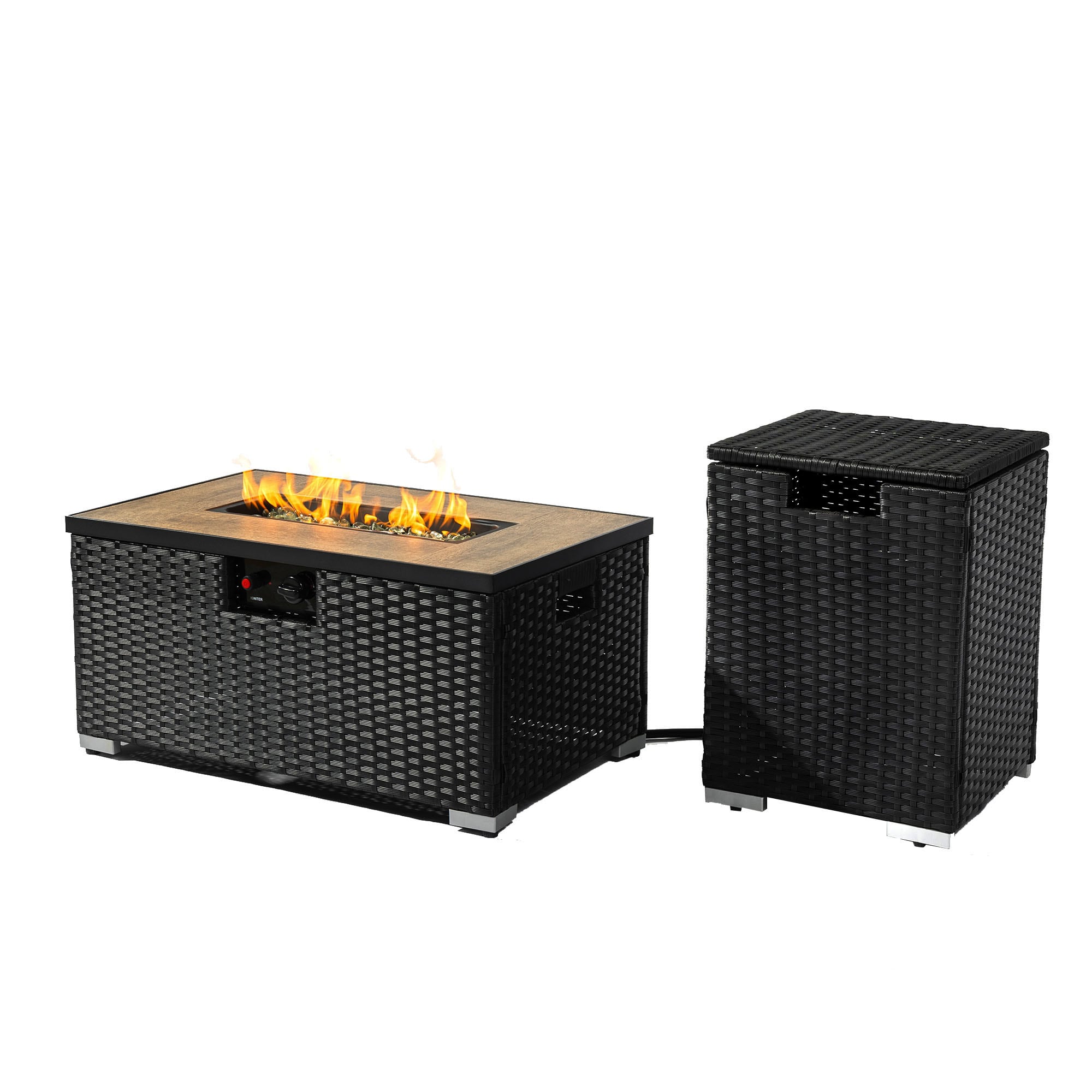 SINOFURN SYA630001BK 31.5-in W Dark Gray With Tank Holder Wicker Rectangle Liquid propane Fire pit table