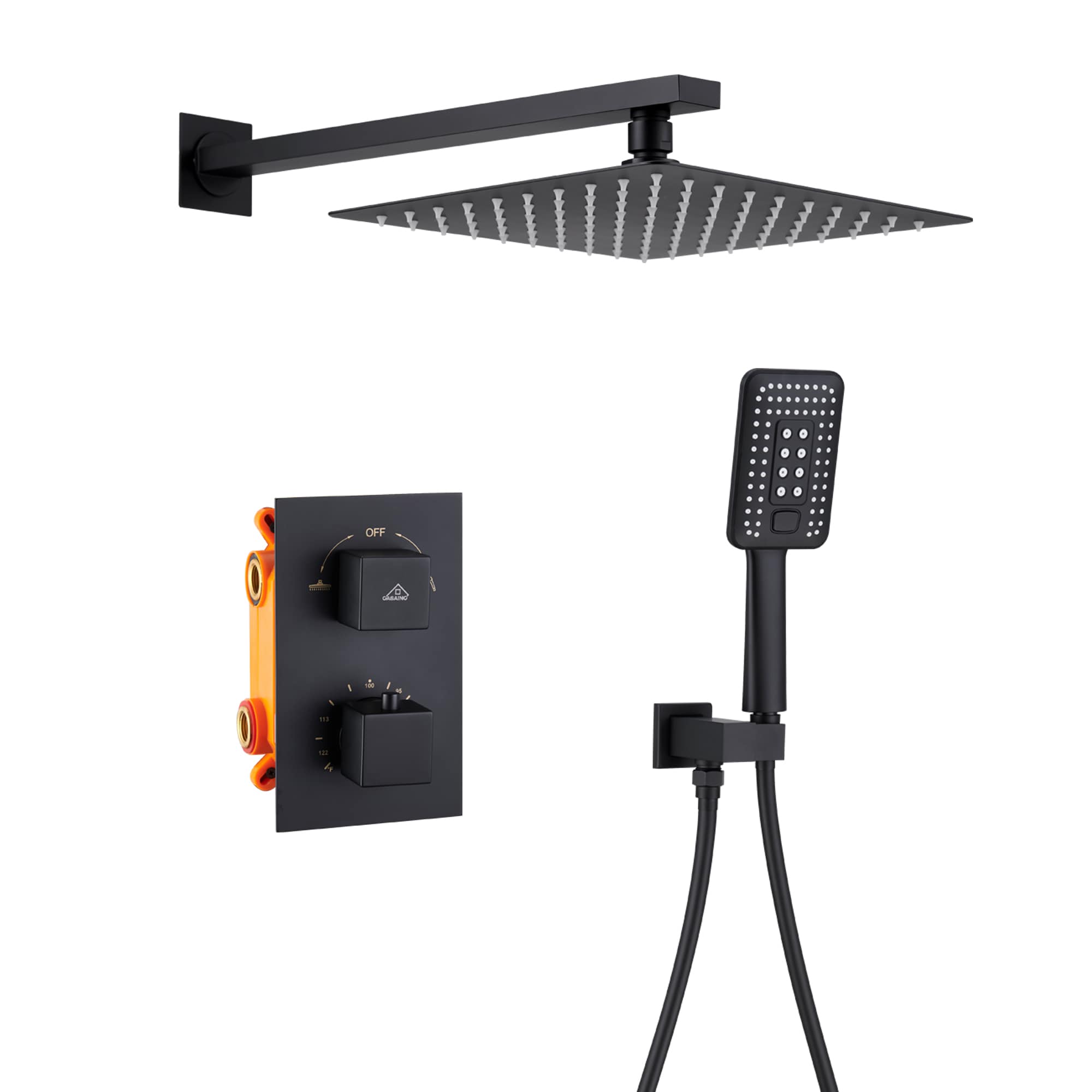 CASAINC Thermostatic Shower System Matte Black Dual Head Waterfall ...