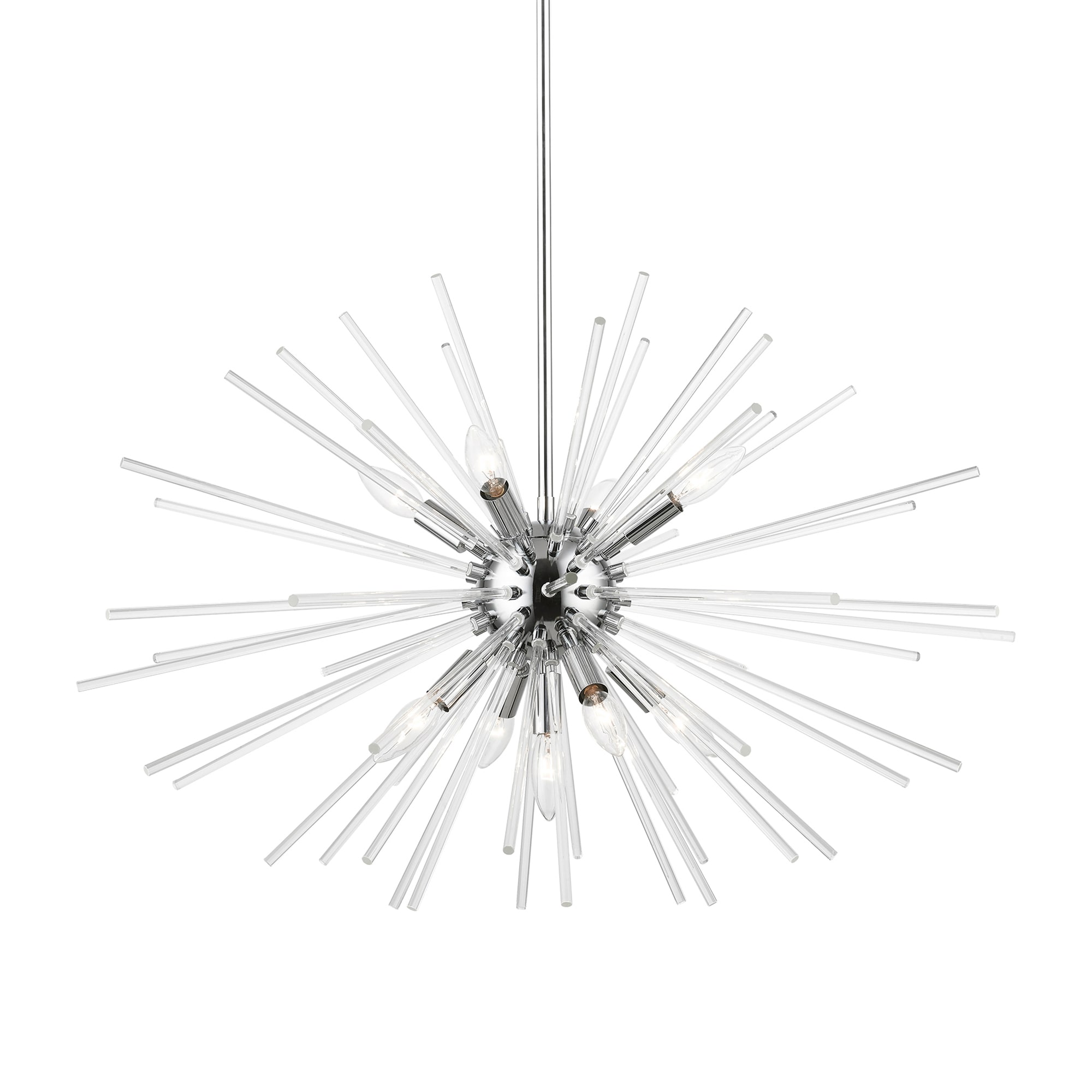 Polished Chrome 9-Light Pendant Chandelier with Clear Glass Rods