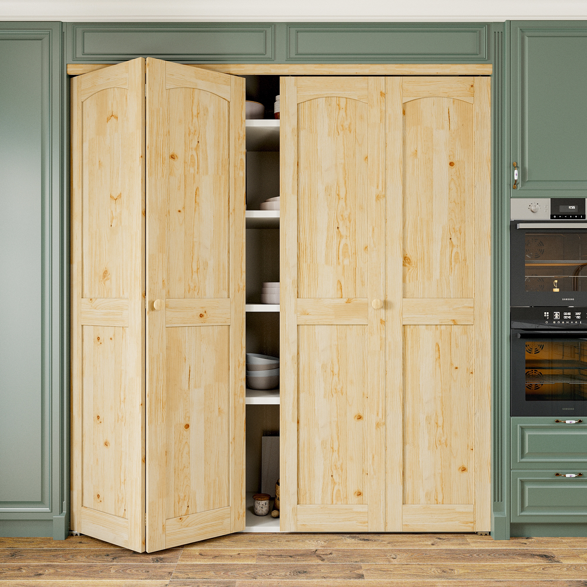 AINLARRY ZDPW-2P-72 Closet Doors 72-in x 80-in Brown 2-panel Textured Solid core Unfinished Pine Wood Closet Bifold Door ( Hardware Included )