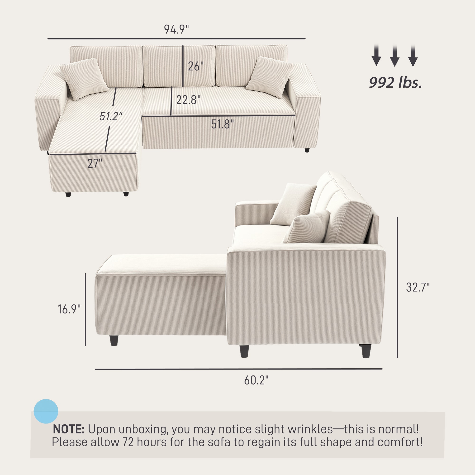 HomCom 83B-352V00CW Sofas-Loveseats - View #3