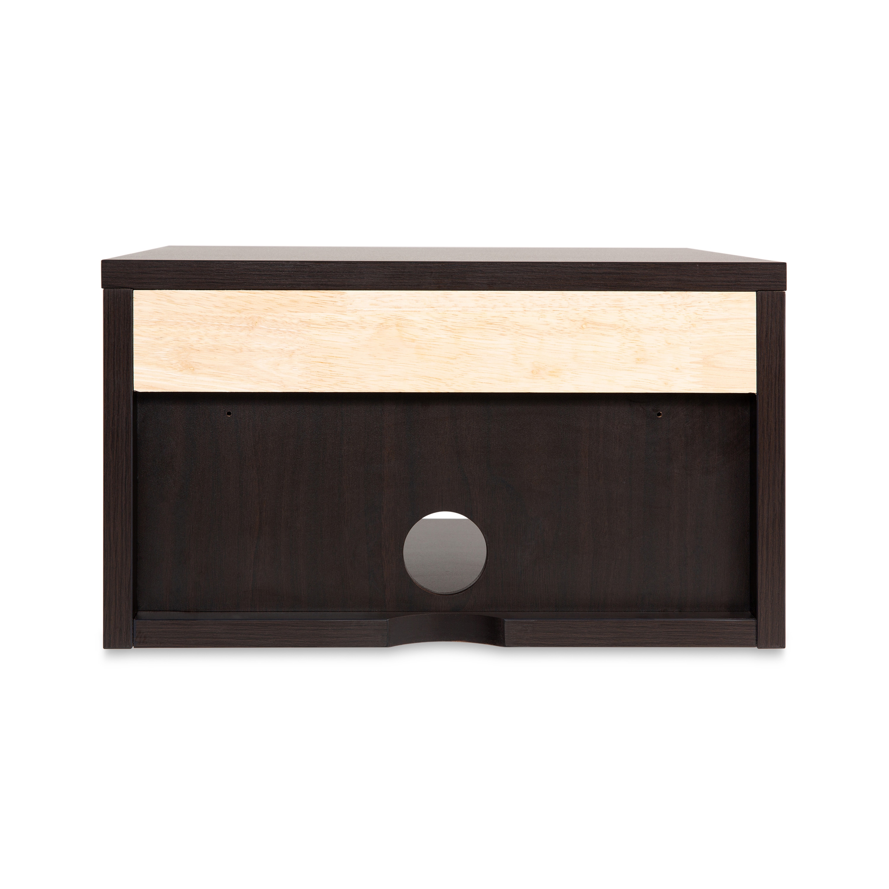 Celerie Black and Light Oak Floating Nightstand with Rattan Drawer
