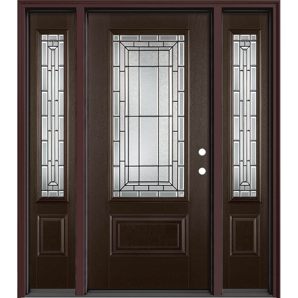 Masonite 633139 Sequence 64-in x 80-in x 4-9/16-in Fiberglass 3/4 lite Left-hand inswing Walnut Painted Prehung Slab Front Door with Sidelights with Brickmould Insulating core