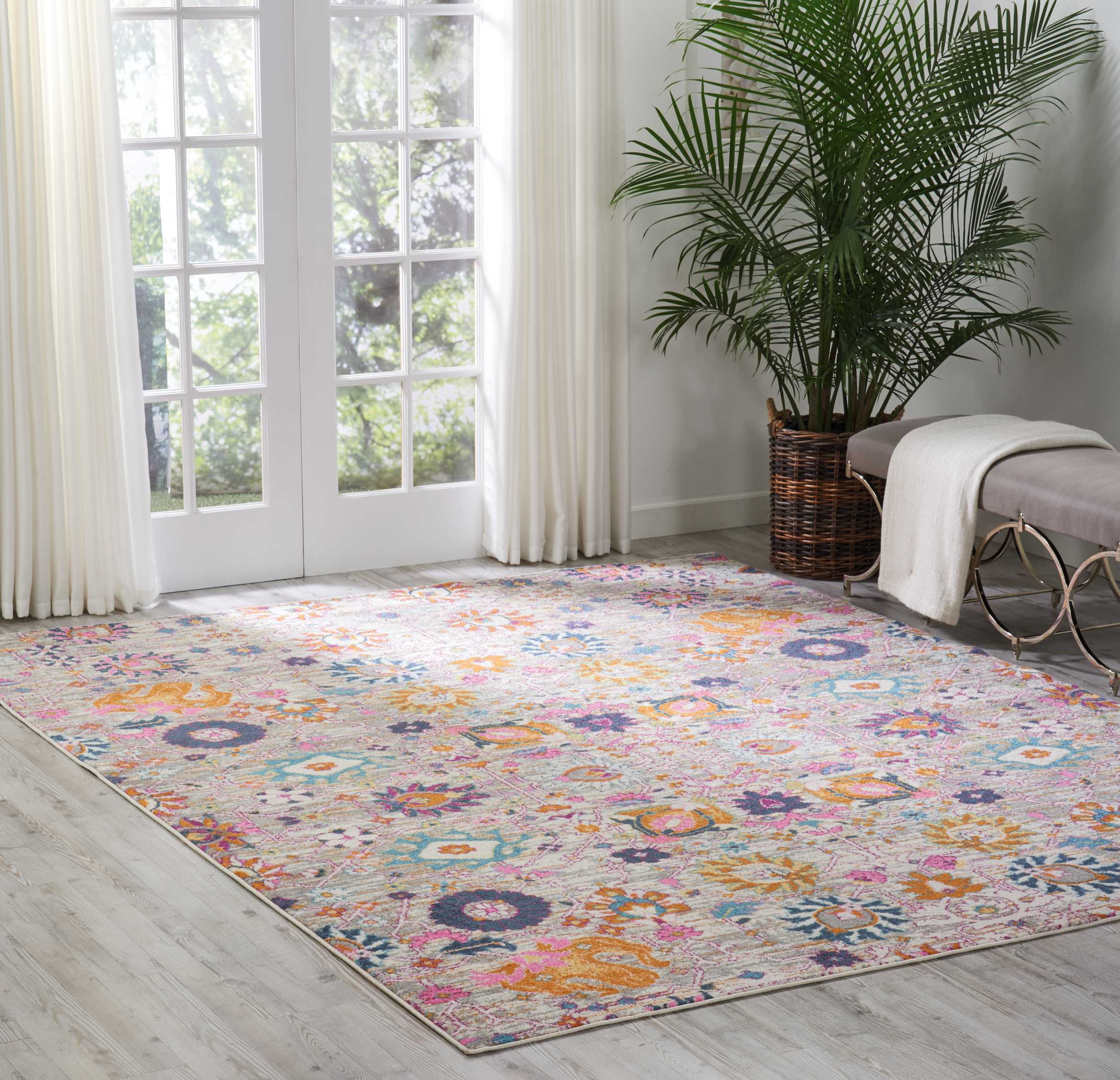 Nourison 99446387974 Passion 8 x 10 (ft) Loomed Polypropylene Silver Rectangular Indoor Abstract Area rug