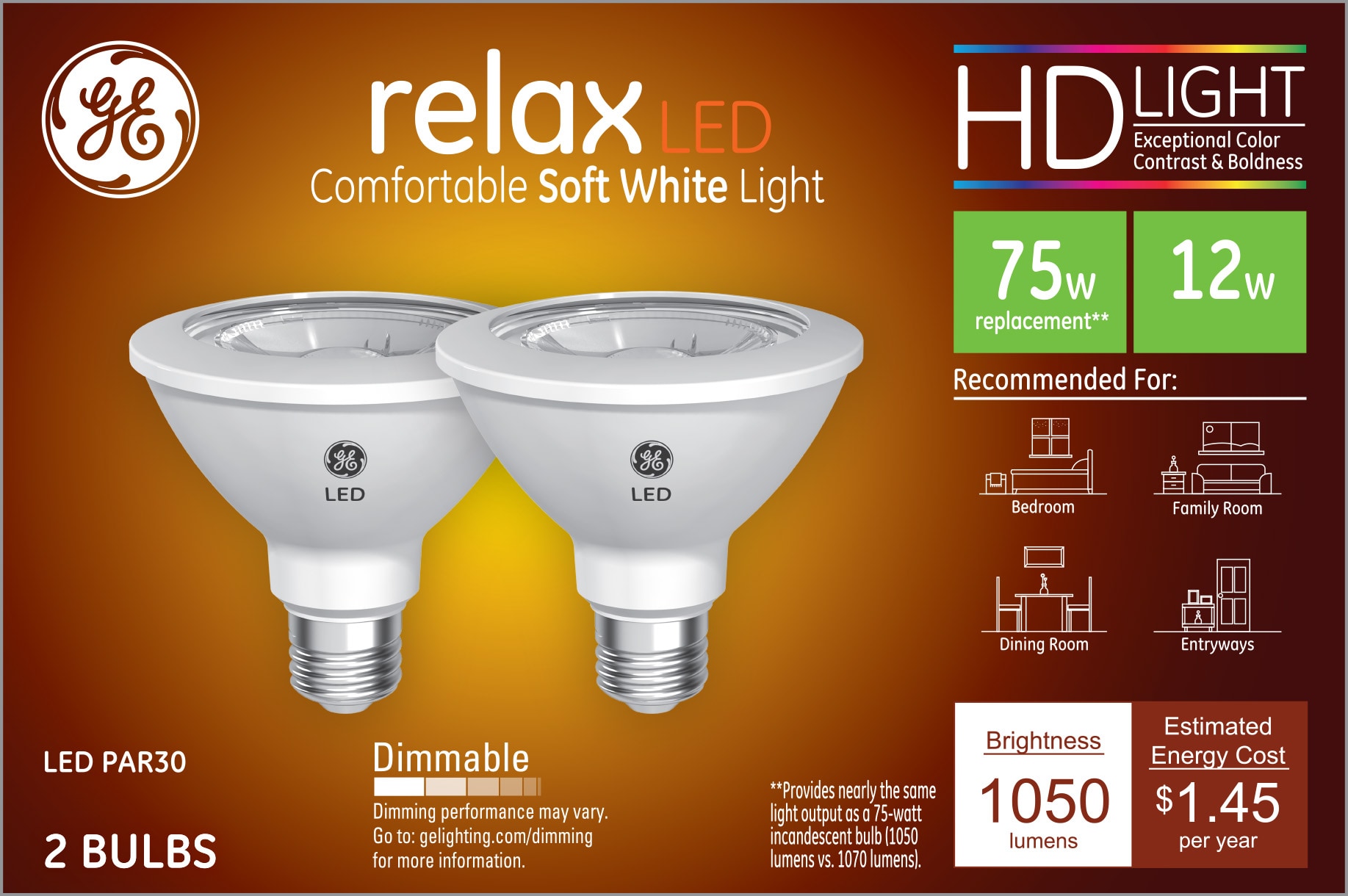 GE Relax 75-Watt EQ Soft White Medium Base (E-26) Dimmable Light Bulb  (2-Pack) at