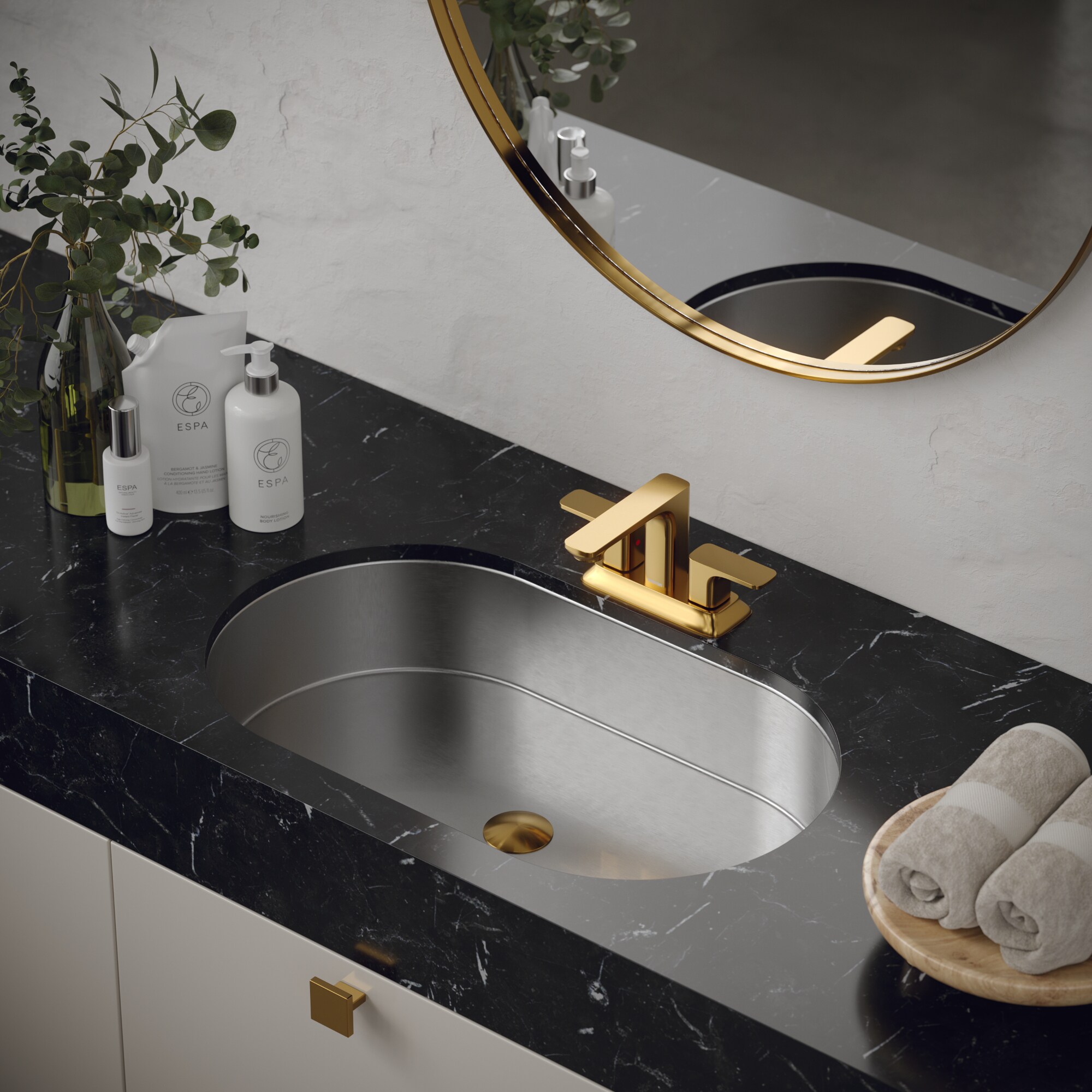 Karran CCU200SS Stainless steel Undermount Oval Traditional Stainless Steel Bathroom Sink with Drain Included ( 27.5-in x 17-in )
