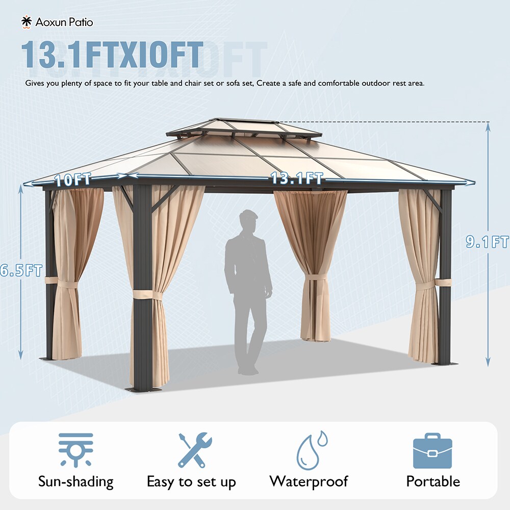 AOXUN 13-ft x 10-ft gazebo Brown Metal Rectangle Screened Gazebo in the ...