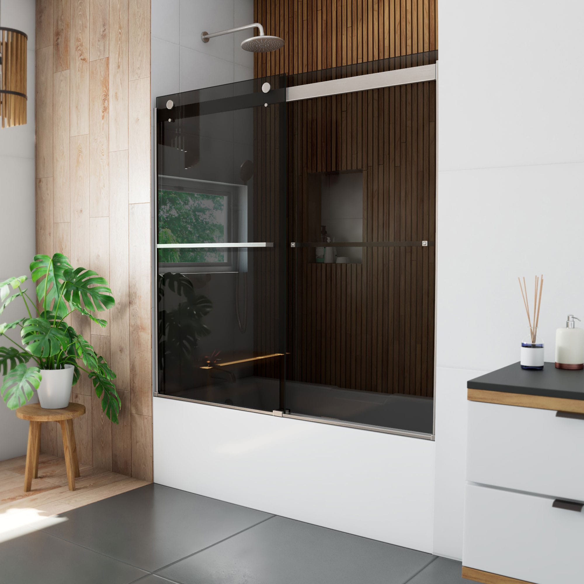 DreamLine SHDR-6360602G09 Sapphire Matte Black 56-in to 60-in W x 60-in H Semi-frameless Bypass Sliding Bathtub door