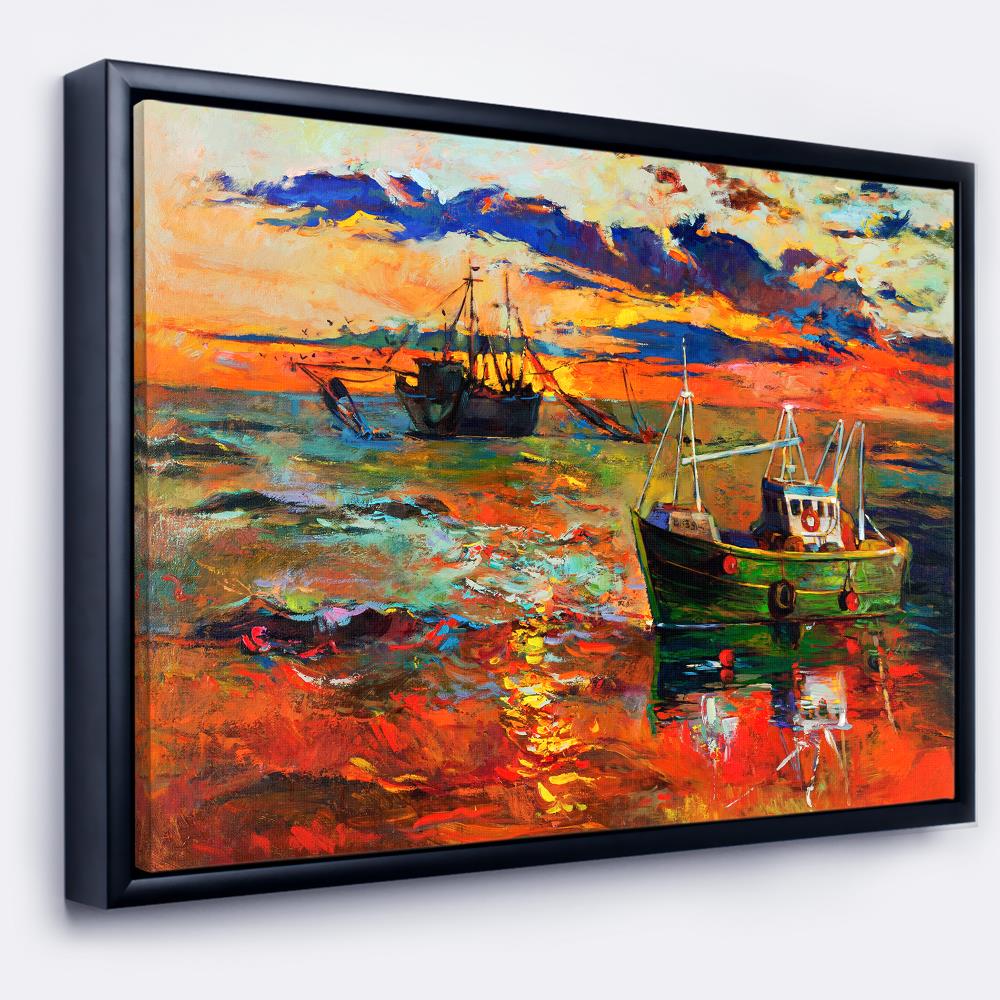 Designart Three Fishing Boat Oil Painting - Sea & Shore Painting Print On  Wrapped Canvas 