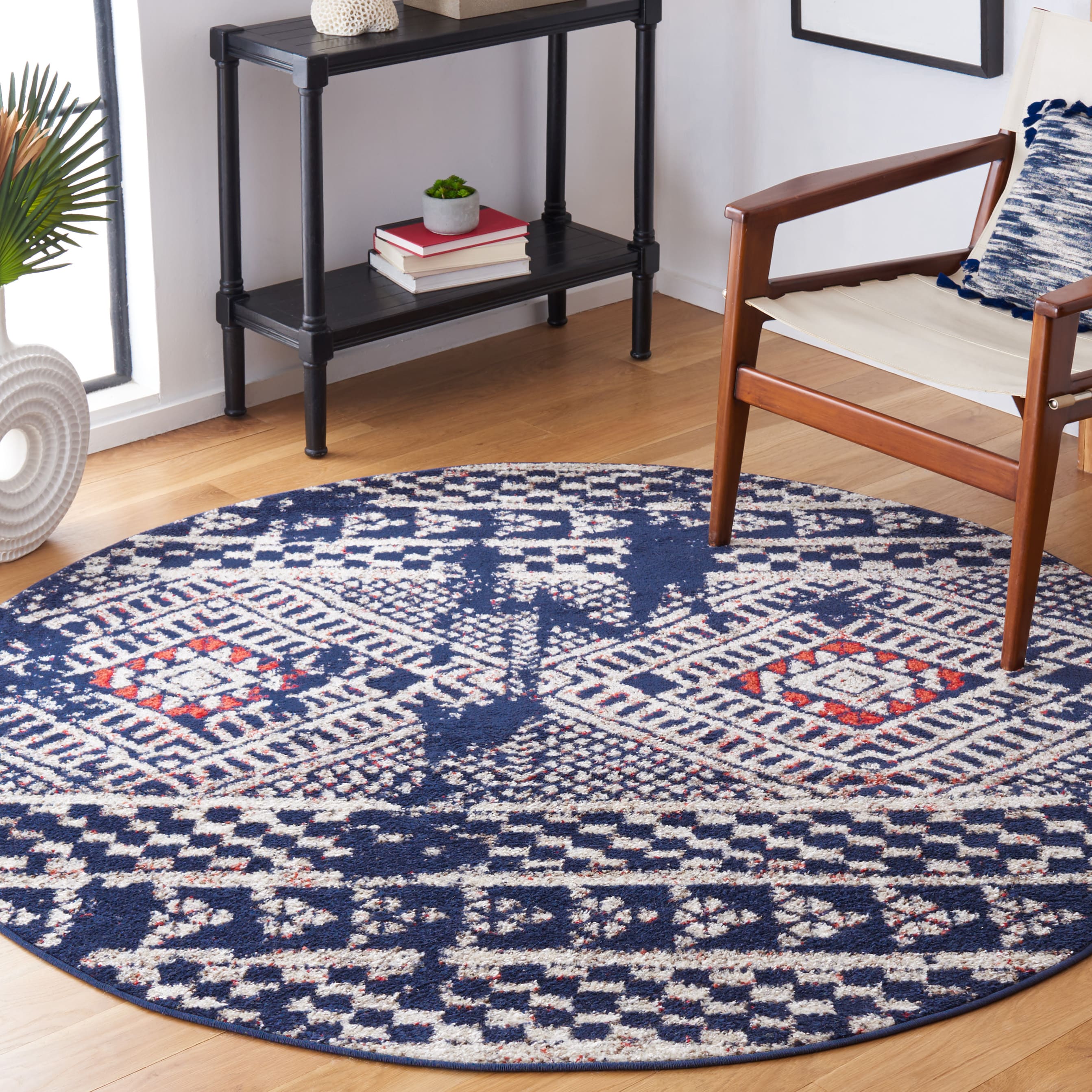 Safavieh ADR202N-6R Adirondack Zabi 6 x 6 (ft) Loomed Polypropylene Navy/Light Gray Round Indoor Abstract Bohemian/Eclectic Area rug