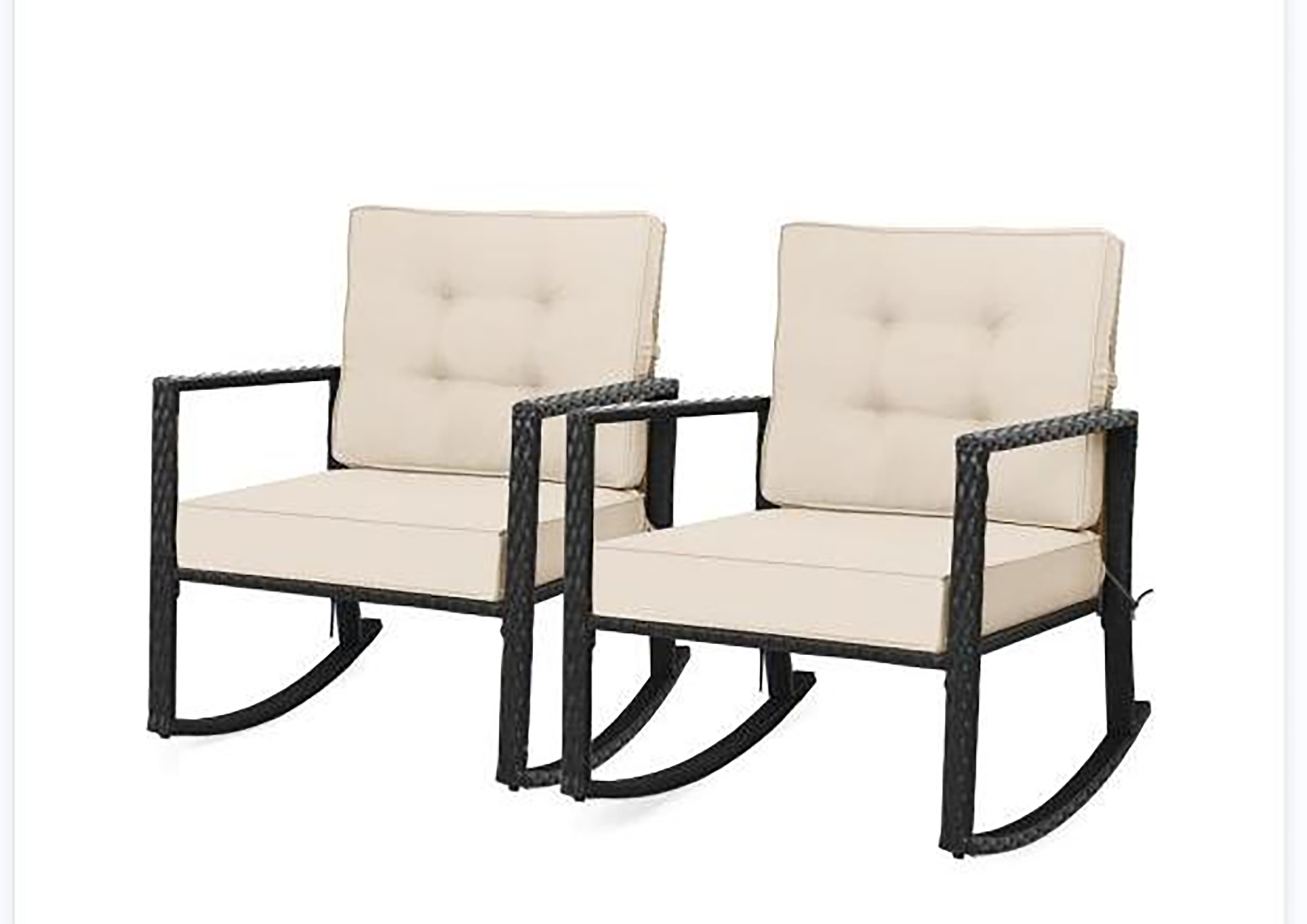 VEIKOUS PG0206-02CW-D Set of 2 Stackable White Rocking Chair with White Cushioned Seat