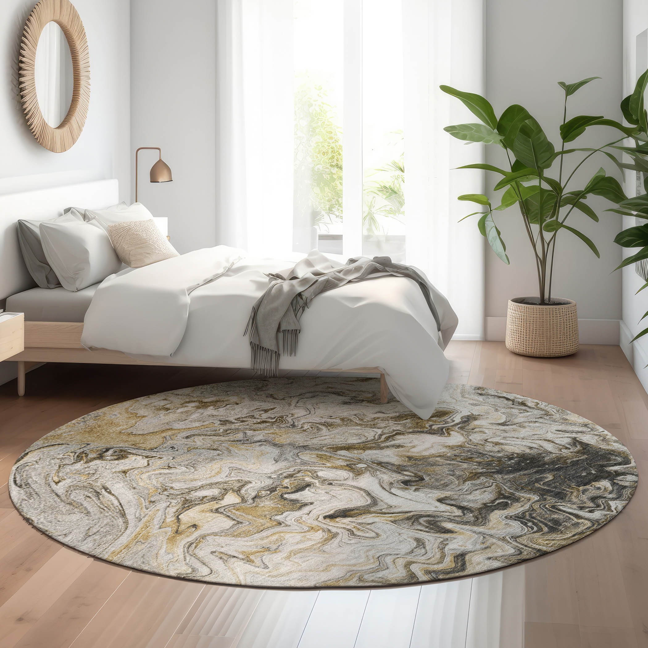 Addison Rugs AMF603TP8RO Mayfield AMF603TP 8 x 8 (ft) Loomed Polyester Taupe Round Indoor Geometric Machine washable Area rug