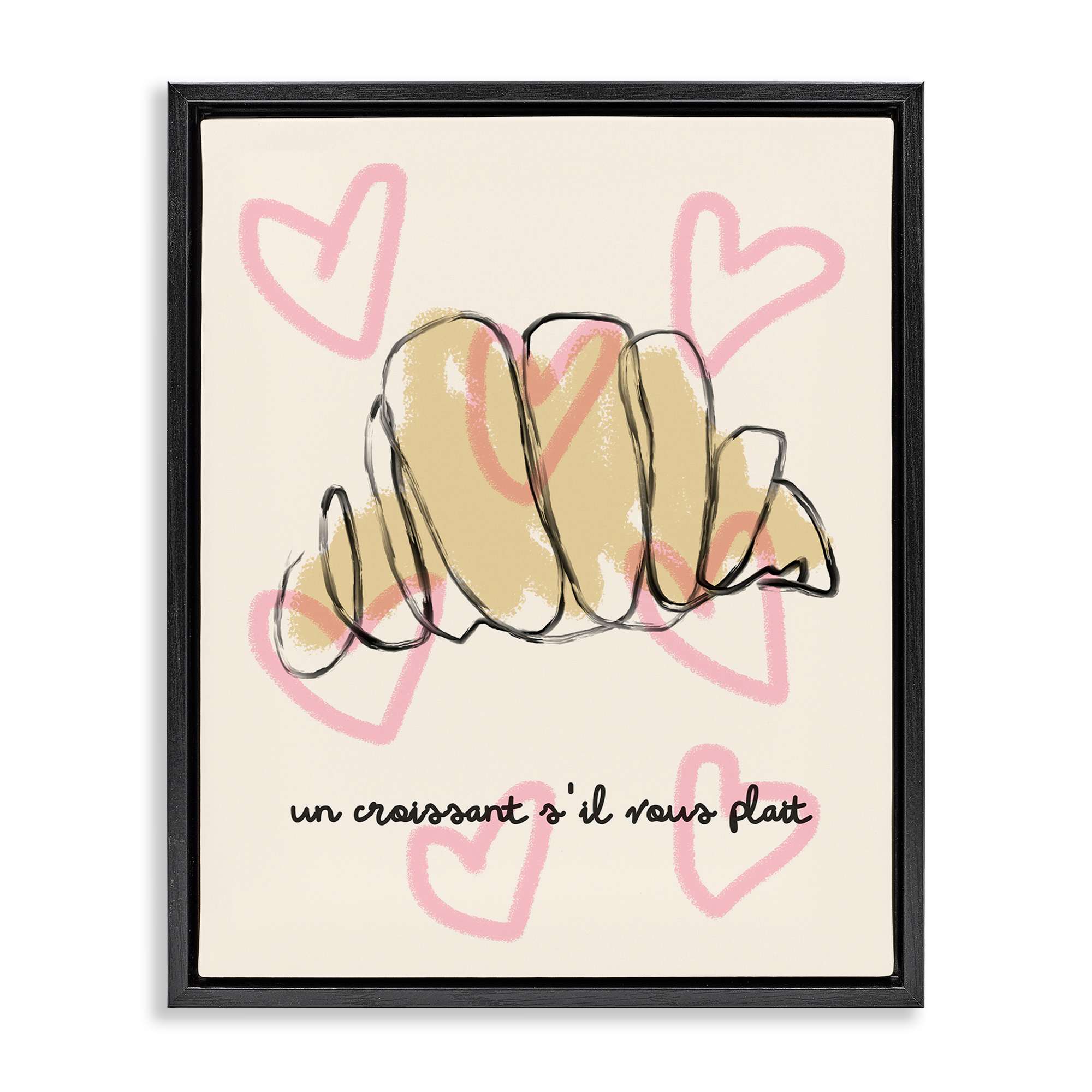 Stupell Industries BT-129-FFB-16X20 Chic Croissant with Hearts Black Framed Floater Canvas Wall Art By Lil' Rue 17 x 21