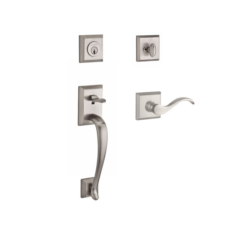Baldwin SCNAPXCURRTSR150 Reserve Reserve Satin Nickel Single-Cylinder Deadbolt Keyed entry door handleset with Curve Lever