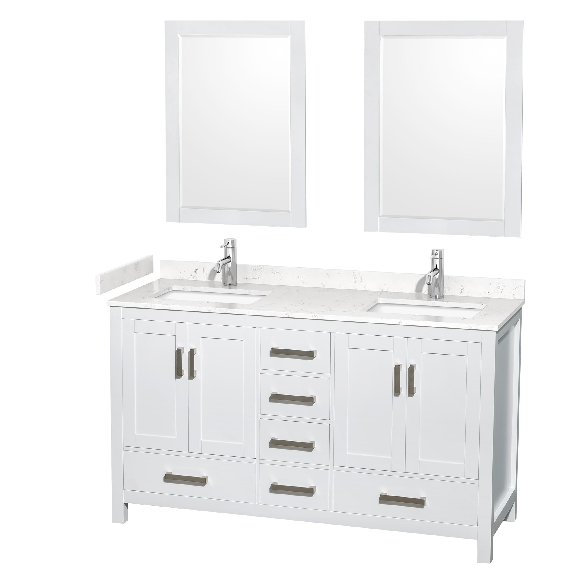 Wyndham Collection WCS141460DWHC2UNSM24 Sheffield 60-in White with Brushed Chrome Trim Undermount Double sink Bathroom Vanity with Carrara Cultured Marble Cultured marble Top (Mirror Included)