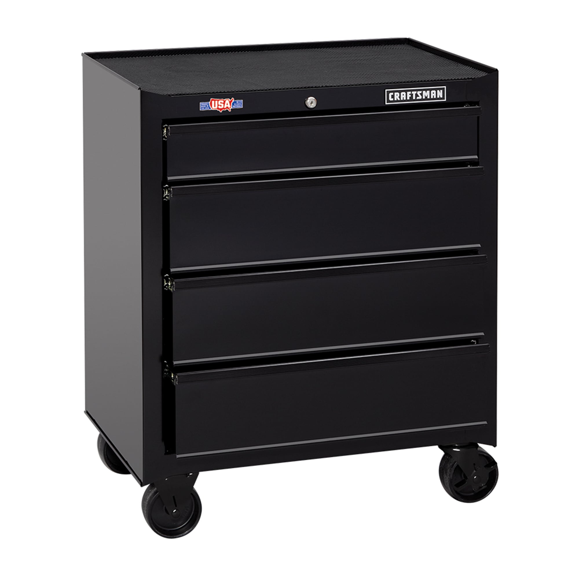 Black Powder Coated Two Drawer Truck Tool Box with Carpet, Dividers, and  Pull Handles