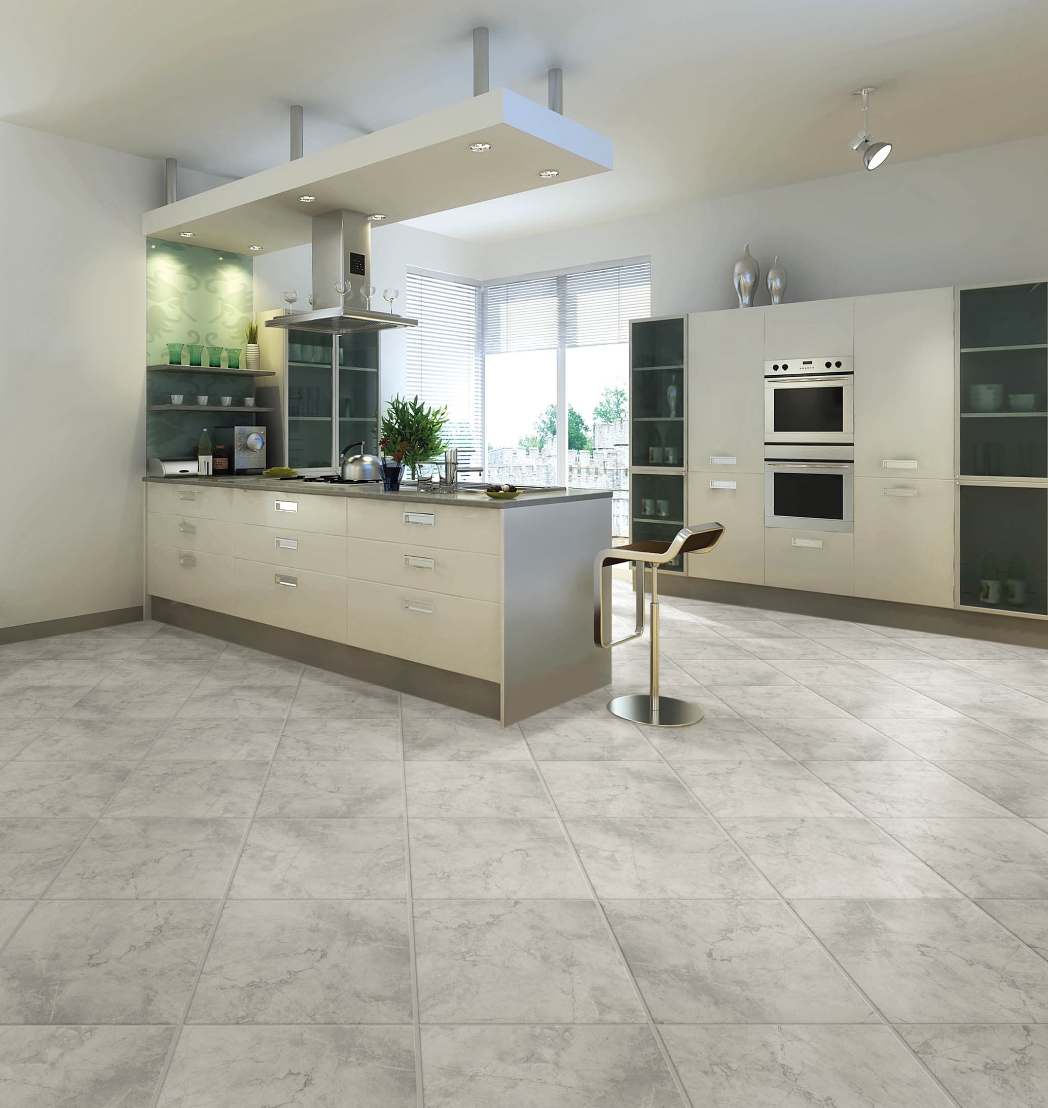 Glazed Ceramic Stone Look Floor Tile, Gray Tile Floor Kitchen