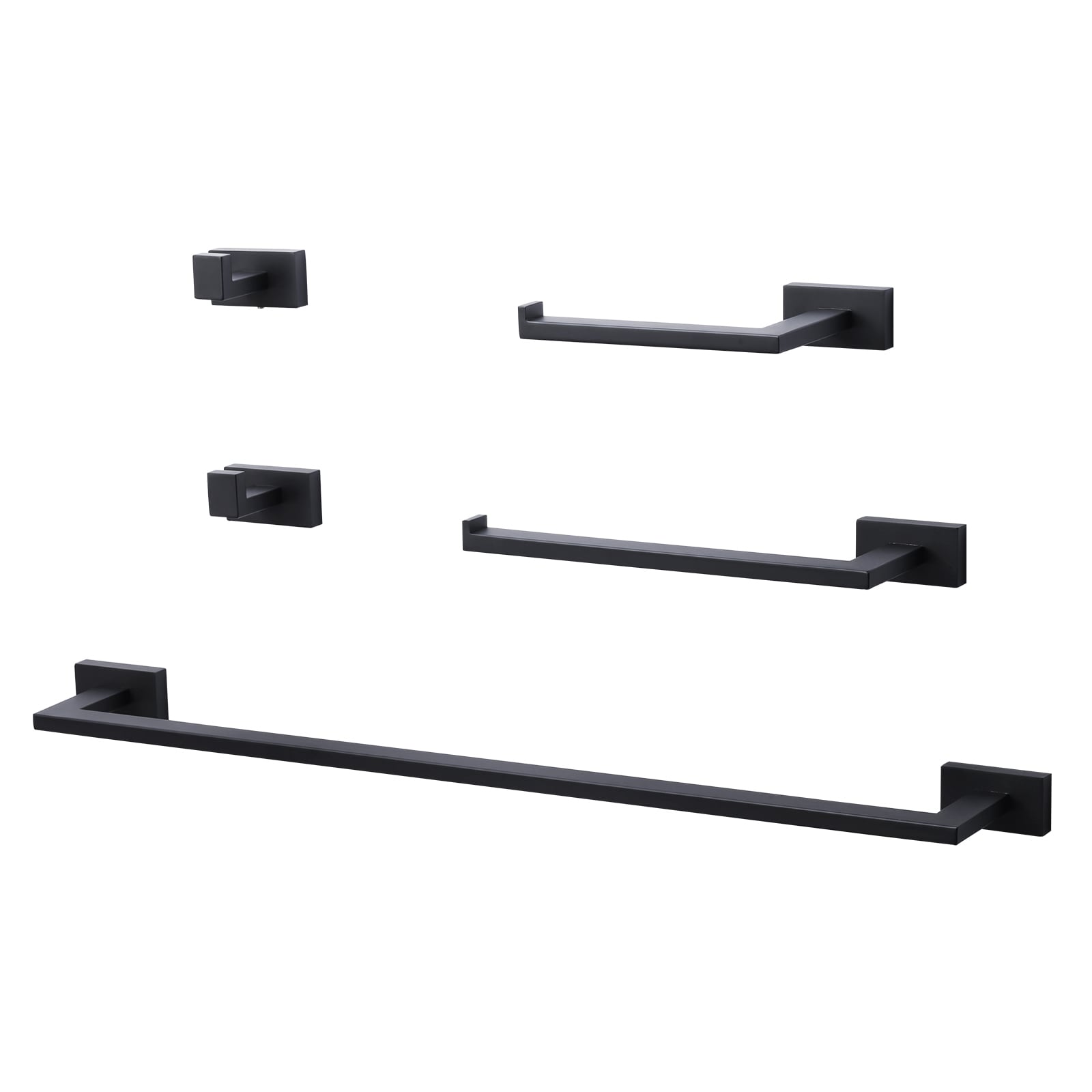 WOWOW 410115B-LW 5 -Piece Matte Black Decorative Bathroom Hardware Set Towel Bar, Toilet Paper Holder, ,Robe Hook Included