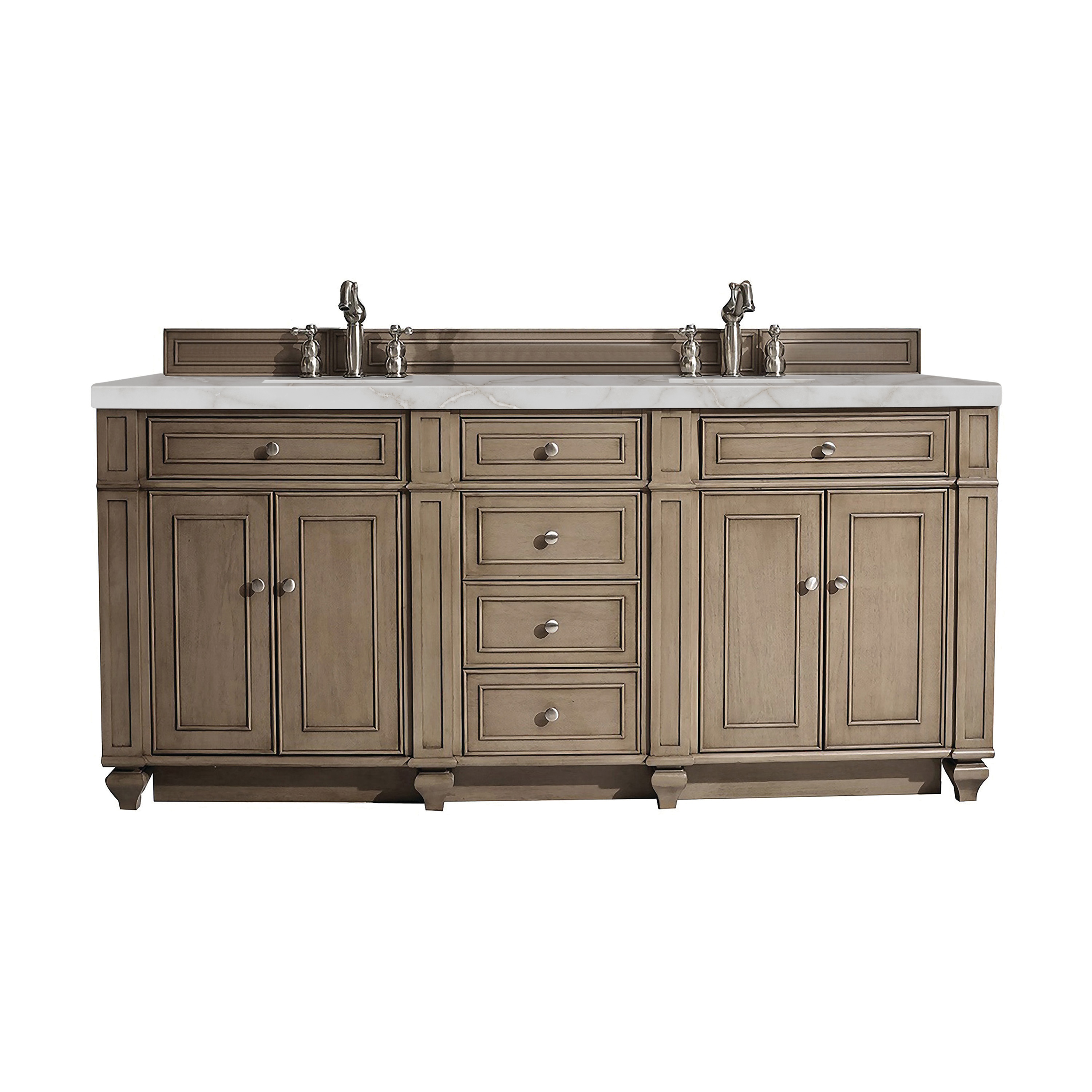 James Martin Vanities 157-V72-WW-3VSL Bristol 72-in Whitewashed Walnut Undermount Double Sink Bathroom Vanity with Victorian Silver Quartz Top