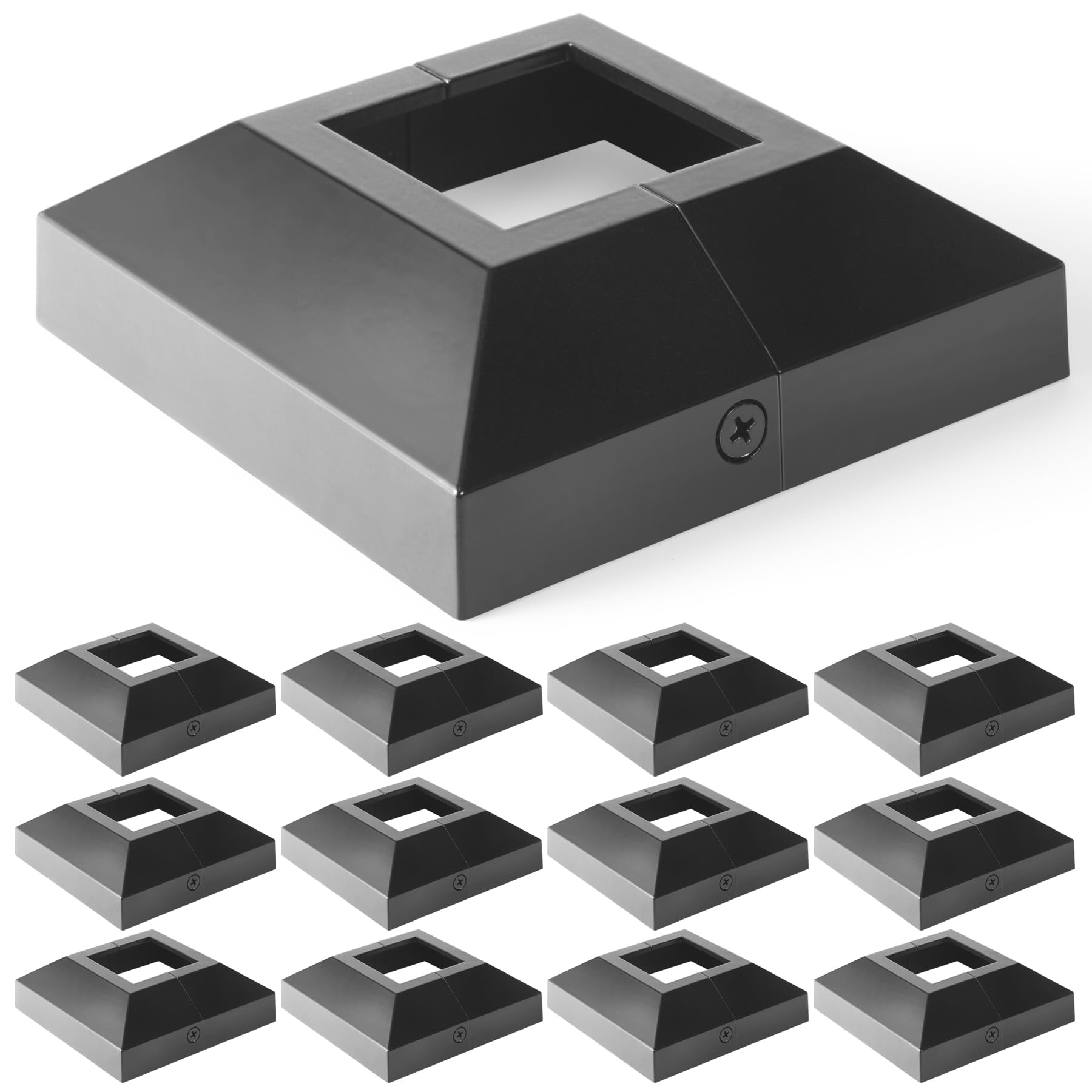 Oyezvary  12 pcs 2x2 Inch Aluminum Deck Post Base Cover Black Split Skirt for Railing Stair Patio Porch Waterproof Rust Resistant Easy Install